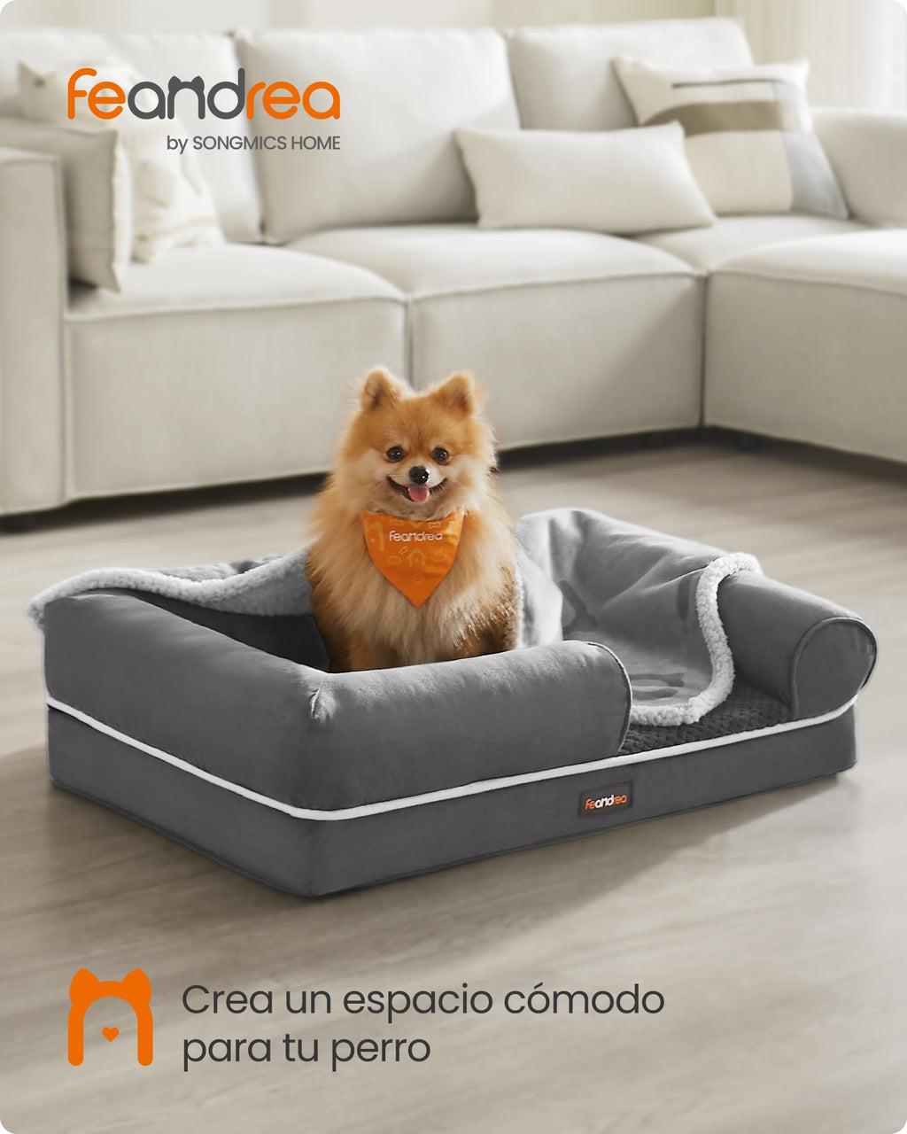 Feandrea Orthopedic Dog Bed, Sofa, Pet Bed, Soft Padding, Raised Edges, Removable and Washable Cover, 122 x 85 x 20 cm, Non-Slip, Osucro Grey PGW078G01