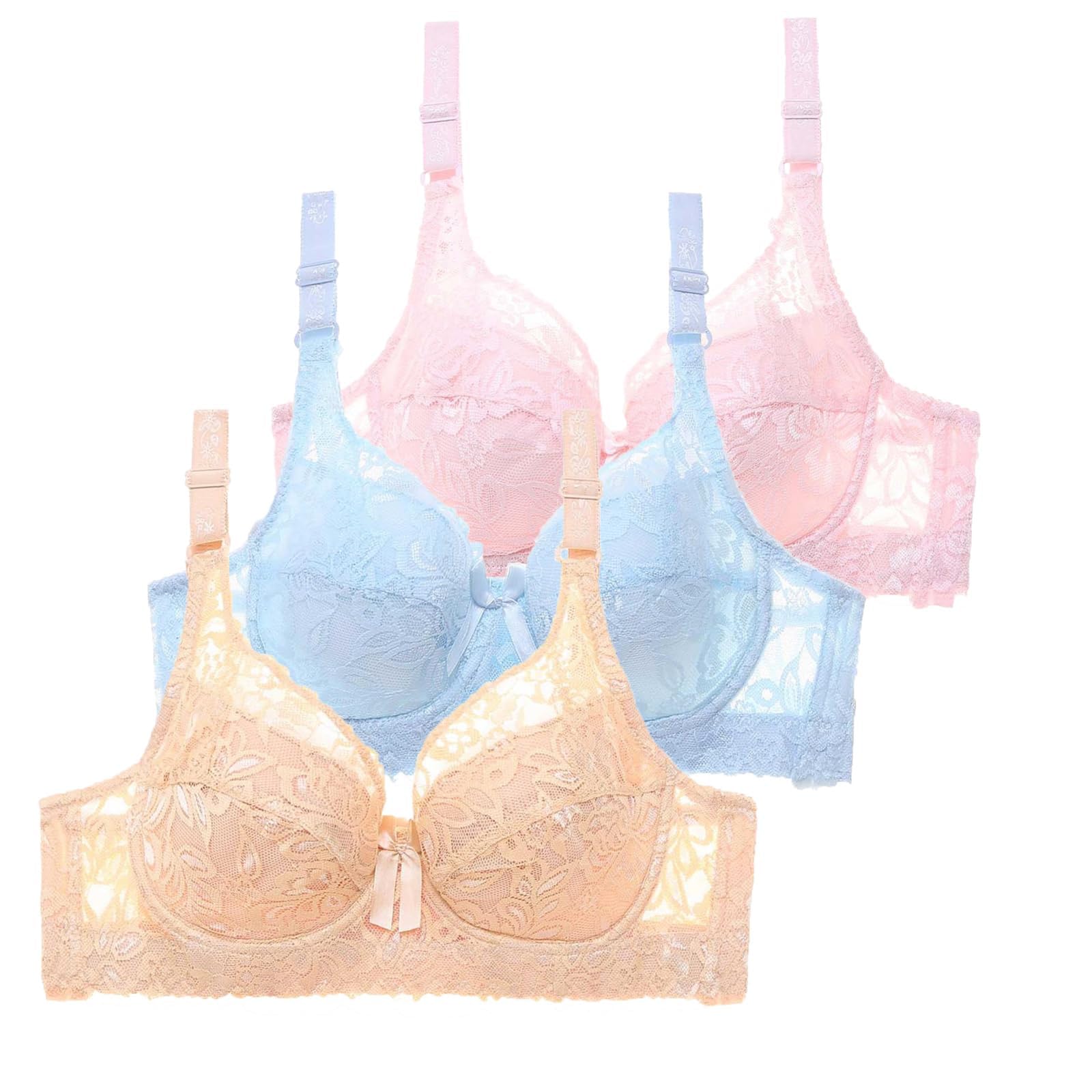 3 Pack Bras for Women Underwire Lace Lace Push Up Adjustable Bra Sexy Bra for Girls Breathable Soft Comfortable Everyday Bras Gifts for Women Girlfriend