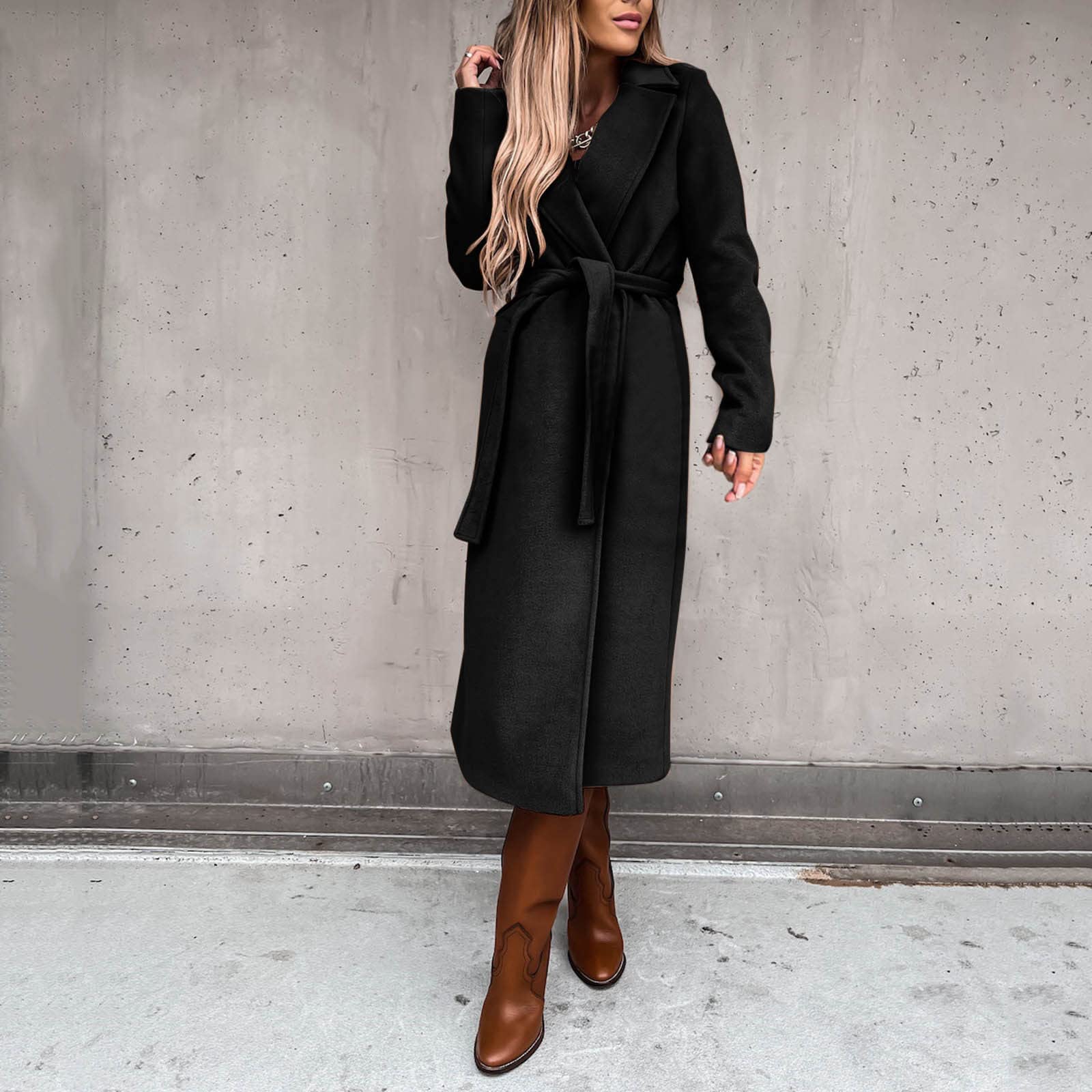 Women's Long Winter Coat, Warm Wool Jacket, Elegant Windbreaker with Thin Lapel, Transitional Fashion