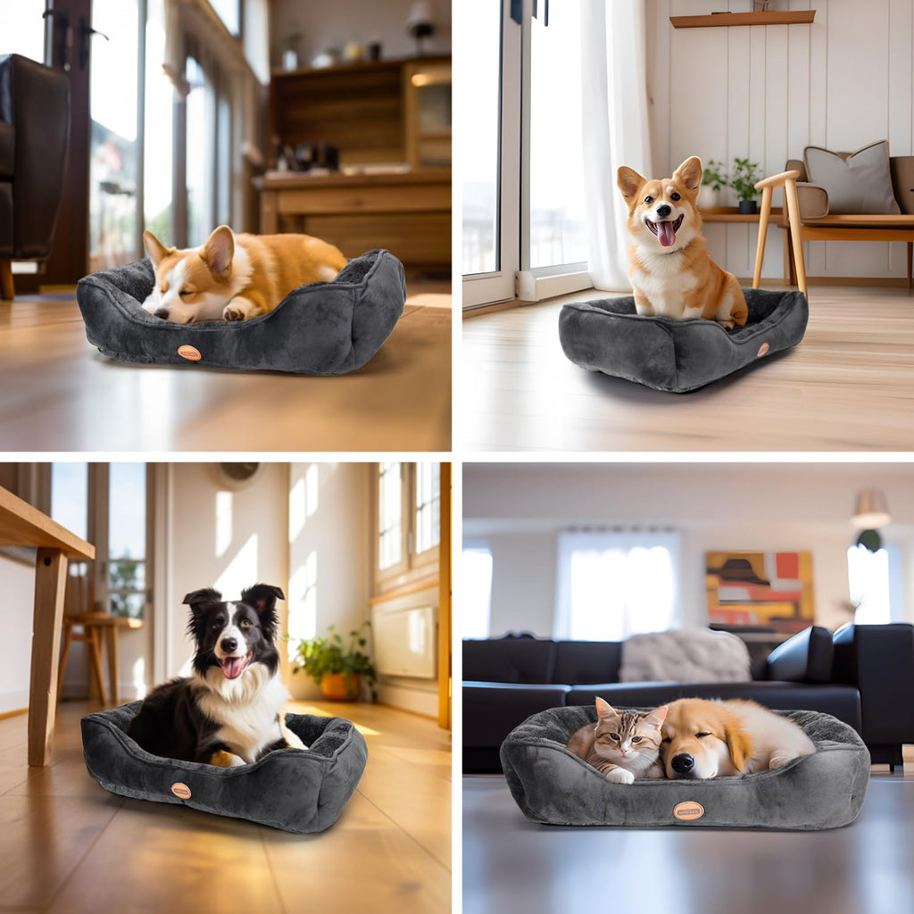 Nobleza Washable Dog Bed, Non-Slip with Super Soft Fibre Filling for Small and Medium Pets, Black, M, 67 x 57 cm