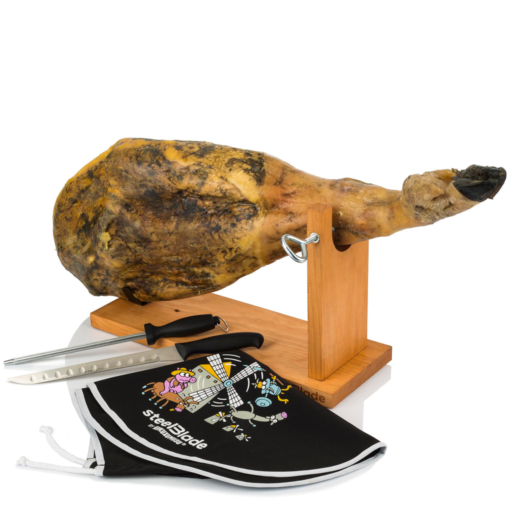 Ham Holder + Kukuxumusu Ham Cover + Ham Knife and Chaira – Ham Holder Made in Spain