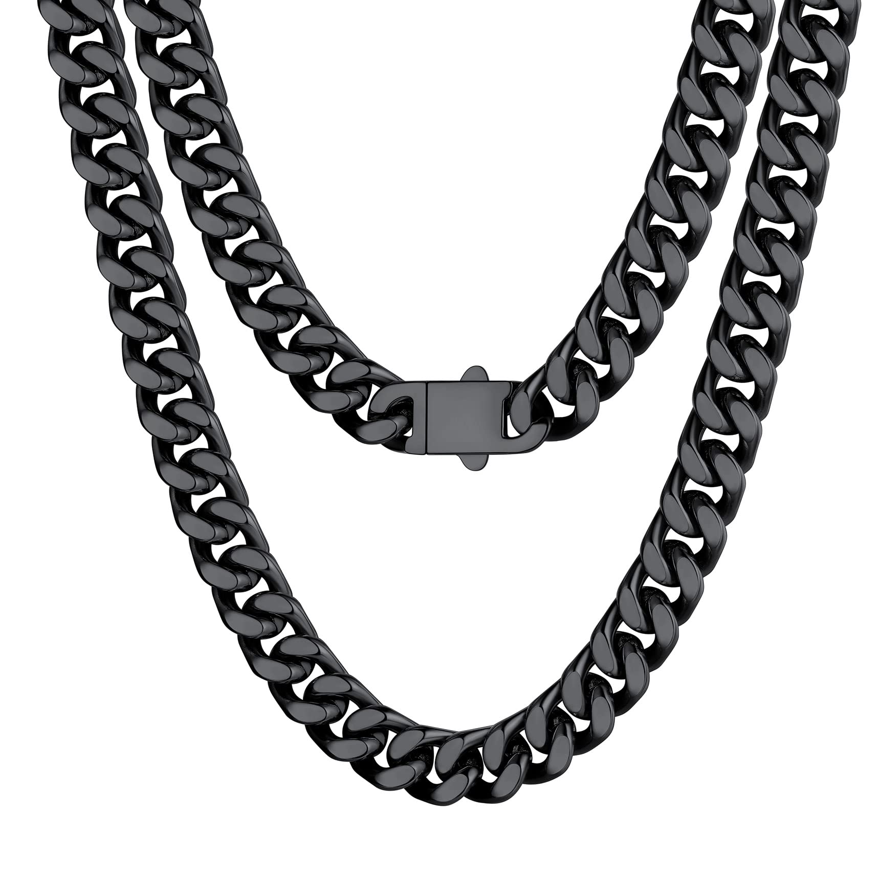 Bestyle Cuban Chain Necklace 5 mm/7 mm/9 mm/12 mm Width Necklace Cuban Miami Chain Length 45-76 cm Necklace Stainless Steel Cuban Chain Silver/Gold/Black Hip Hop Rock Punk Chain