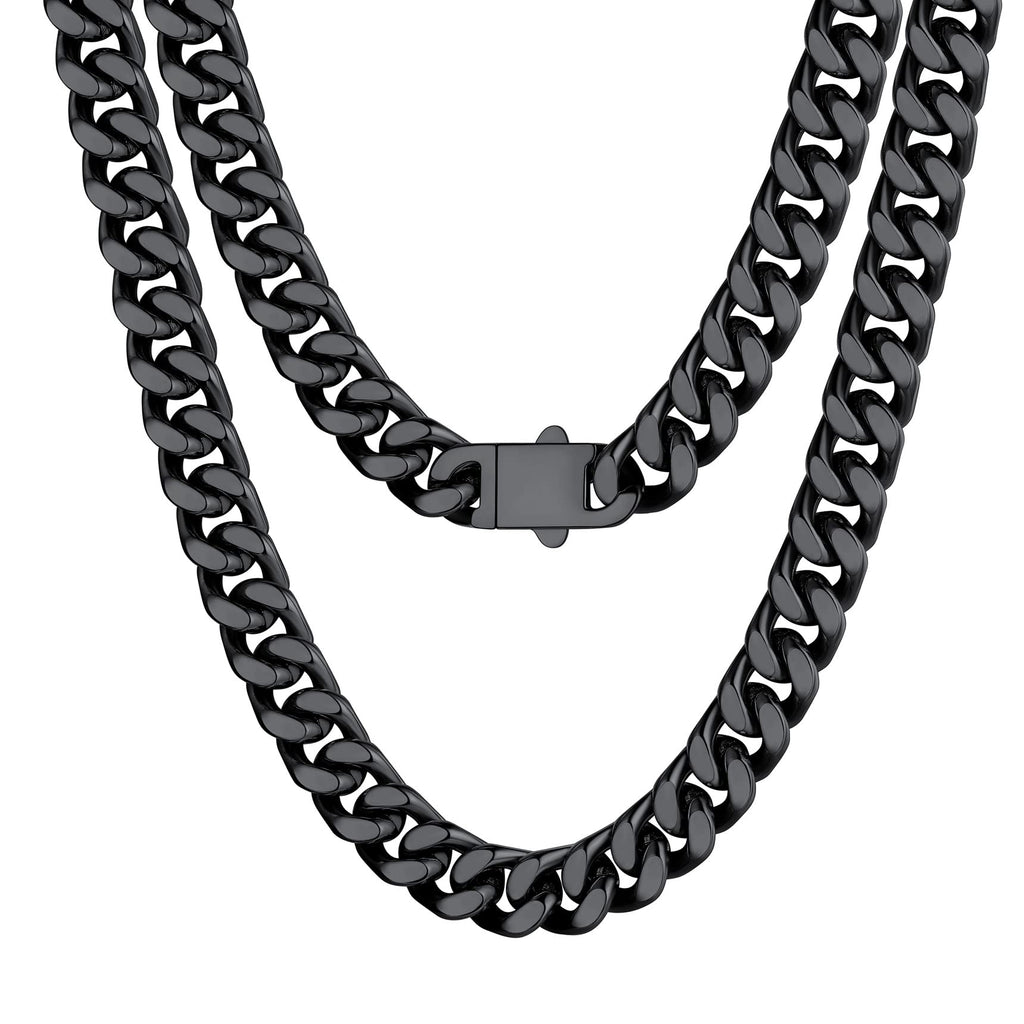 Bestyle Cuban Chain Necklace 5 mm/7 mm/9 mm/12 mm Width Necklace Cuban Miami Chain Length 45-76 cm Necklace Stainless Steel Cuban Chain Silver/Gold/Black Hip Hop Rock Punk Chain