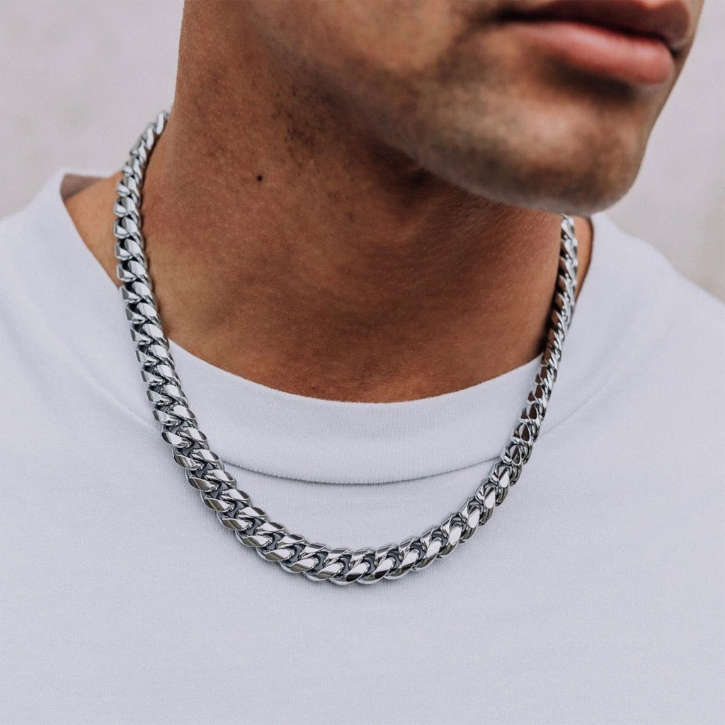 Bestyle Cuban Chain Necklace 5 mm/7 mm/9 mm/12 mm Width Necklace Cuban Miami Chain Length 45-76 cm Necklace Stainless Steel Cuban Chain Silver/Gold/Black Hip Hop Rock Punk Chain