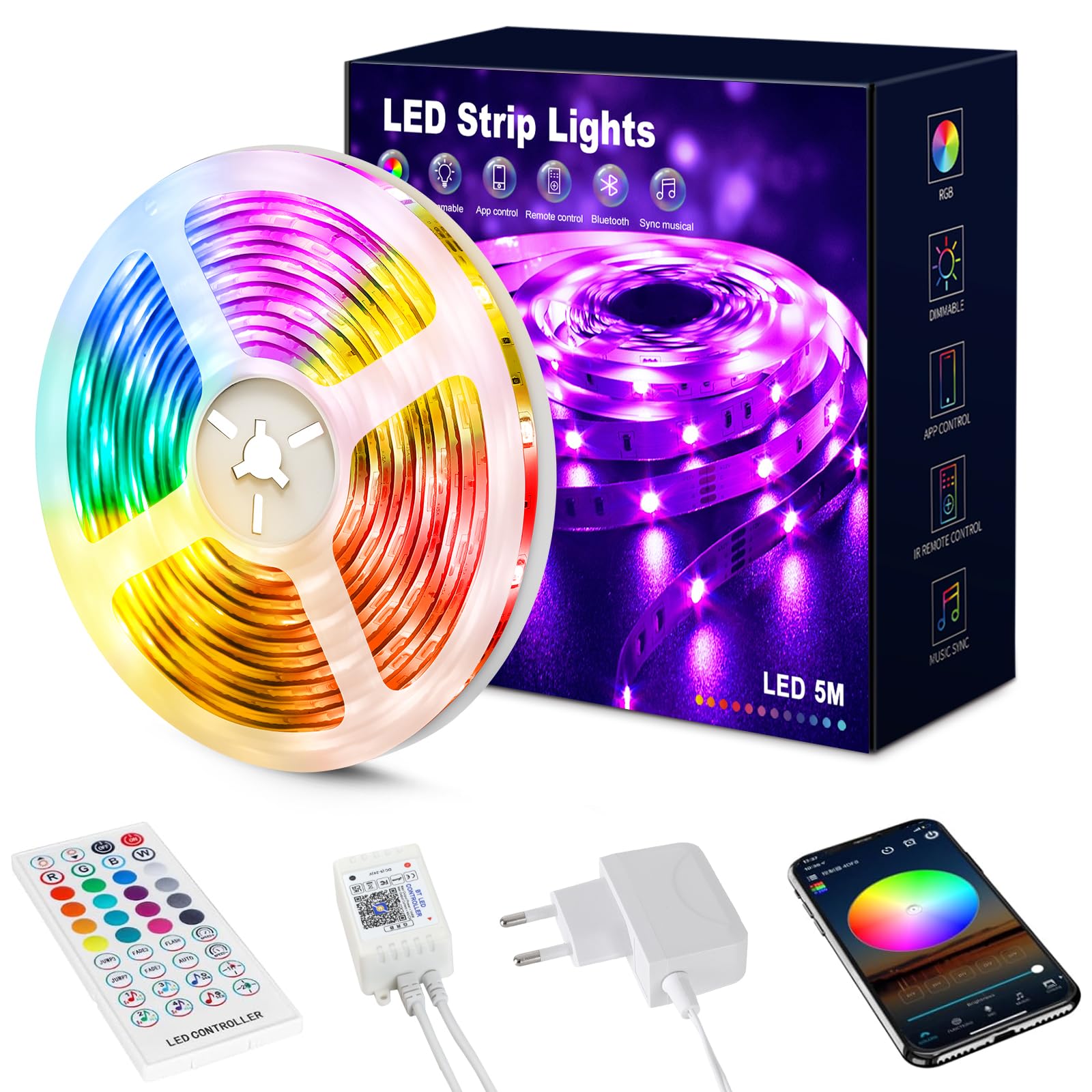 LED Strips 20 Metres RGB 5050, LED Lights with App and Controller, Sync with Music, Ideal for LED Lights, Room Lights, Party Decoration and Christmas (10 m x 2)