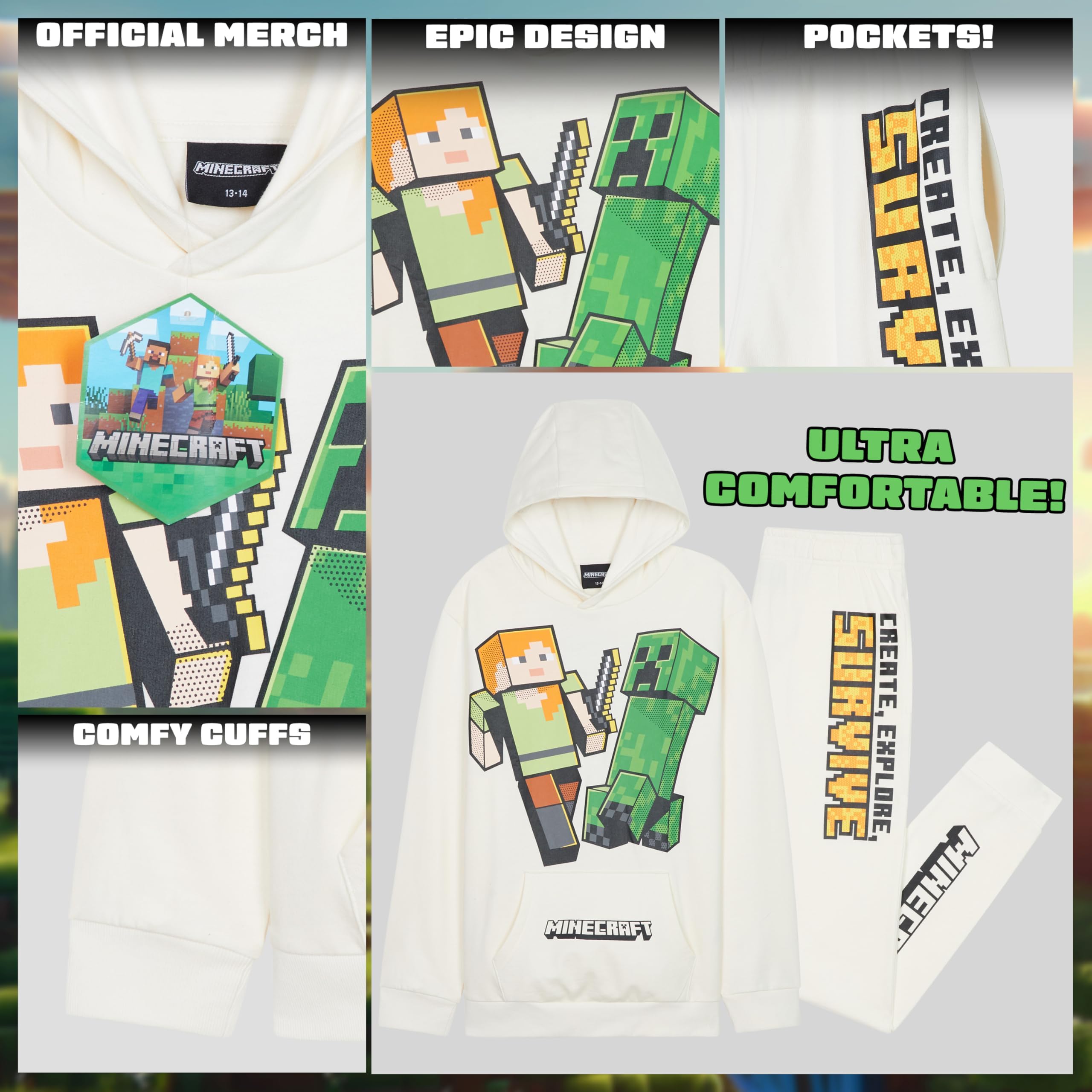 Minecraft Boys Tracksuit Set - Hoodie and Pants Boys