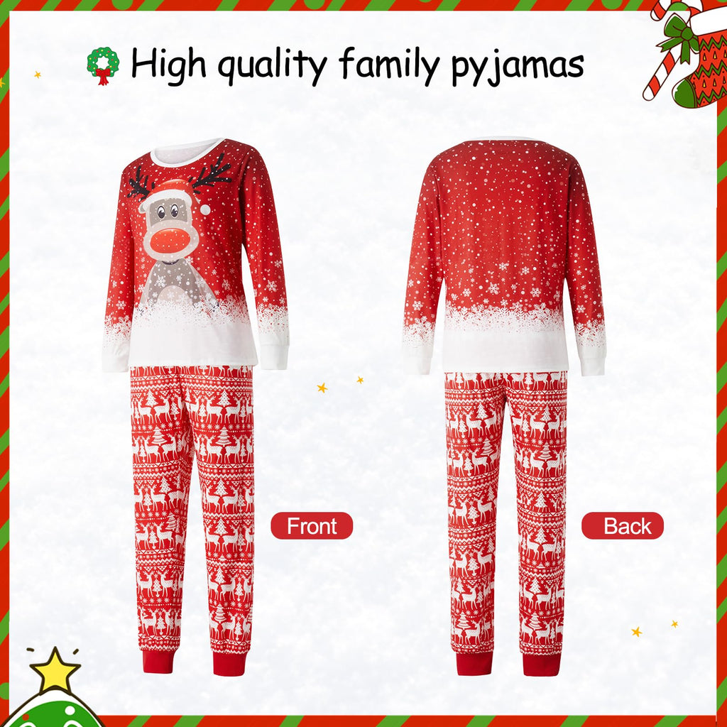 Christmas Family Pajamas, Christmas Family Pajamas Set, Long Sleepwear, Sleeping Sleeves, Cute Elk Print, Suitable for Women, Men, Kids and Baby, Red