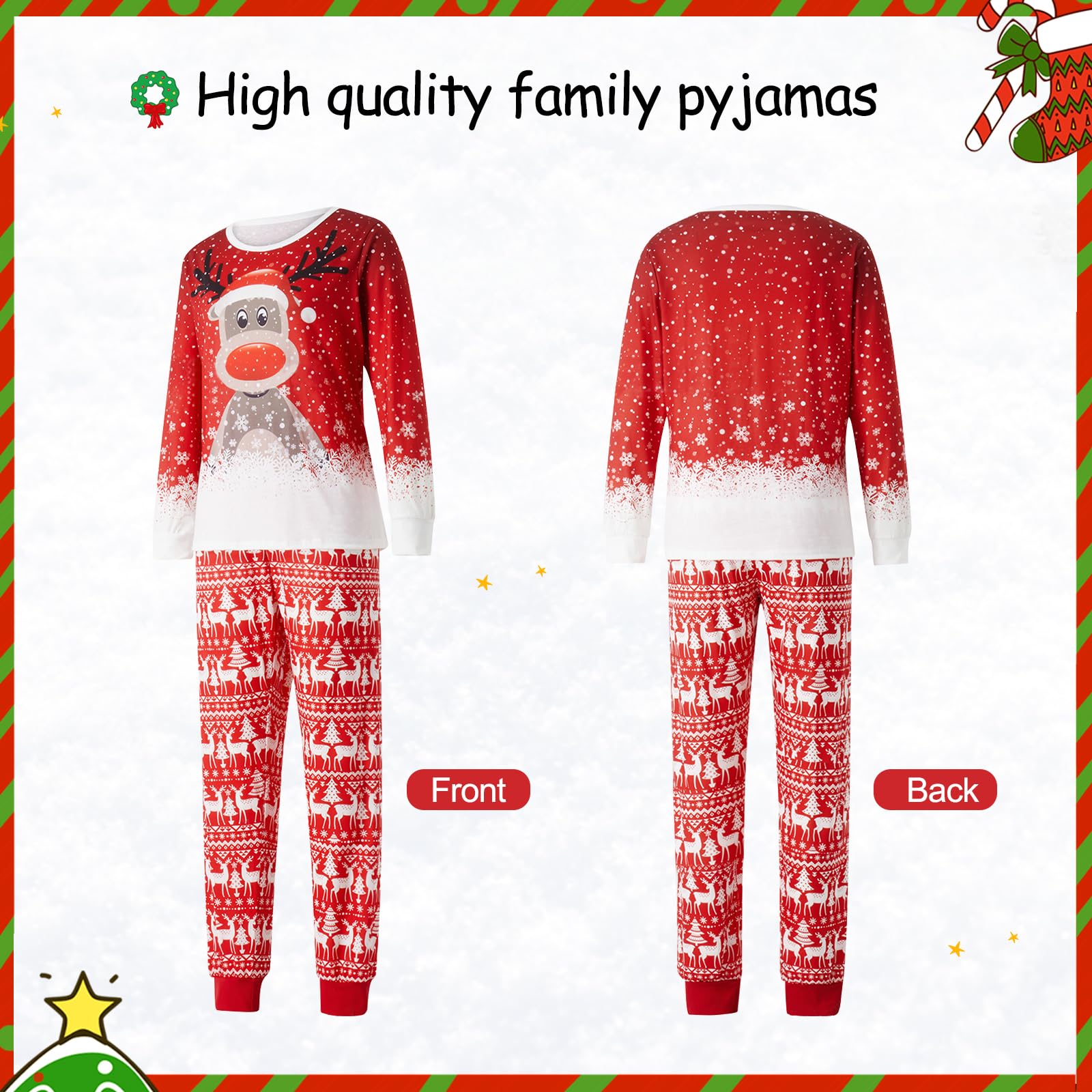 Christmas Family Pajamas, Christmas Family Pajamas Set, Long Sleepwear, Sleeping Sleeves, Cute Elk Print, Suitable for Women, Men, Kids and Baby, Red