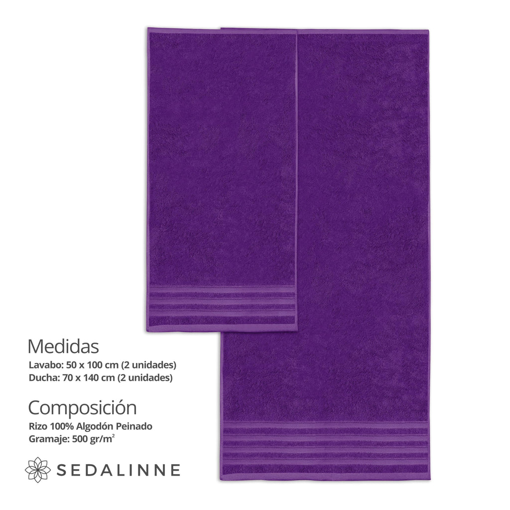 500 g Plain Full Bath Towel Set – Large and Small Terry Towels, 100% Cotton – Pack (2 Washbasin + 2 Shower) – High Absorption – Cotton Towel – Grass