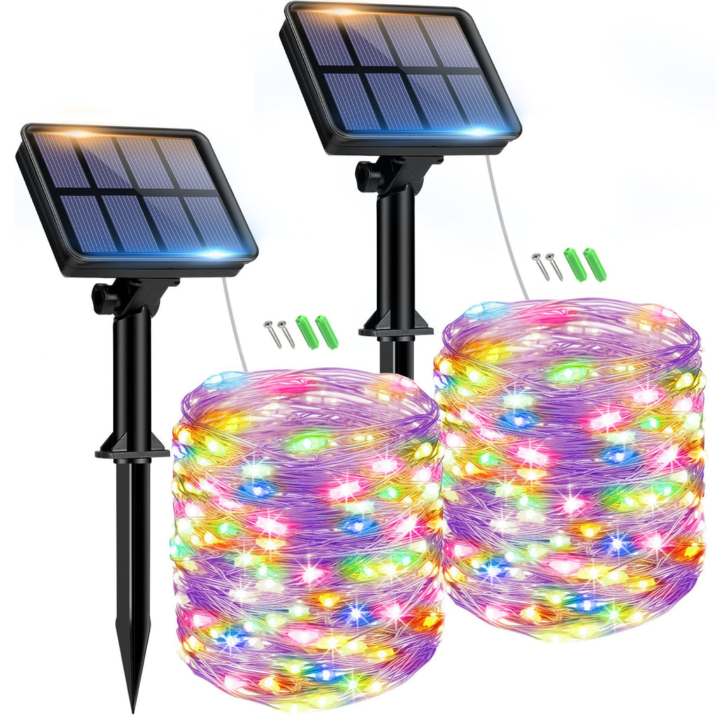 btfarm 2 Pack of Outdoor Solar String Lights, Fully 30M 300 LED, 8 Modes String Lights Decoration for Terrace, Parties, Weddings, Patio, Gardens (Warm White)