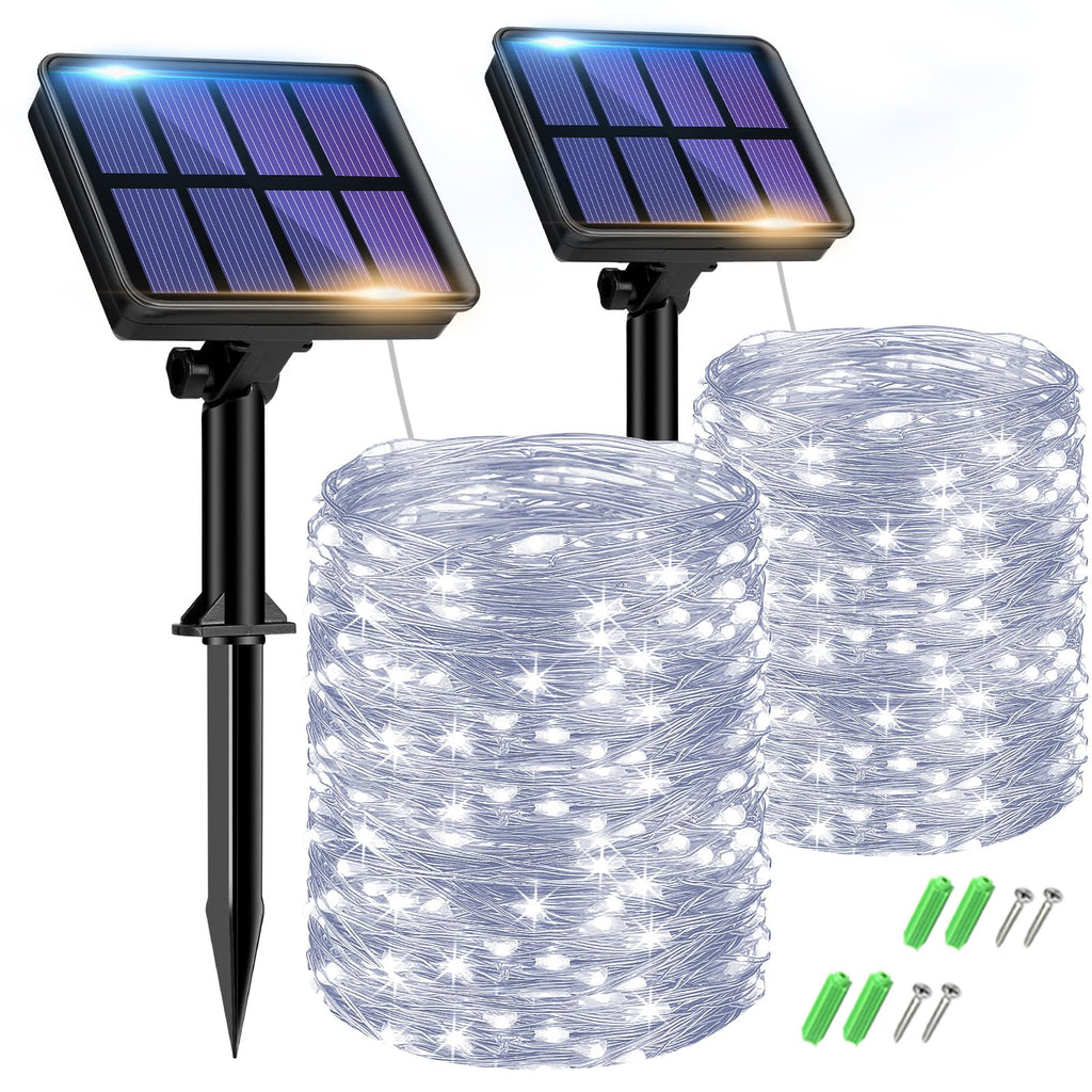 btfarm 2 Pack of Outdoor Solar String Lights, Fully 30M 300 LED, 8 Modes String Lights Decoration for Terrace, Parties, Weddings, Patio, Gardens (Warm White)