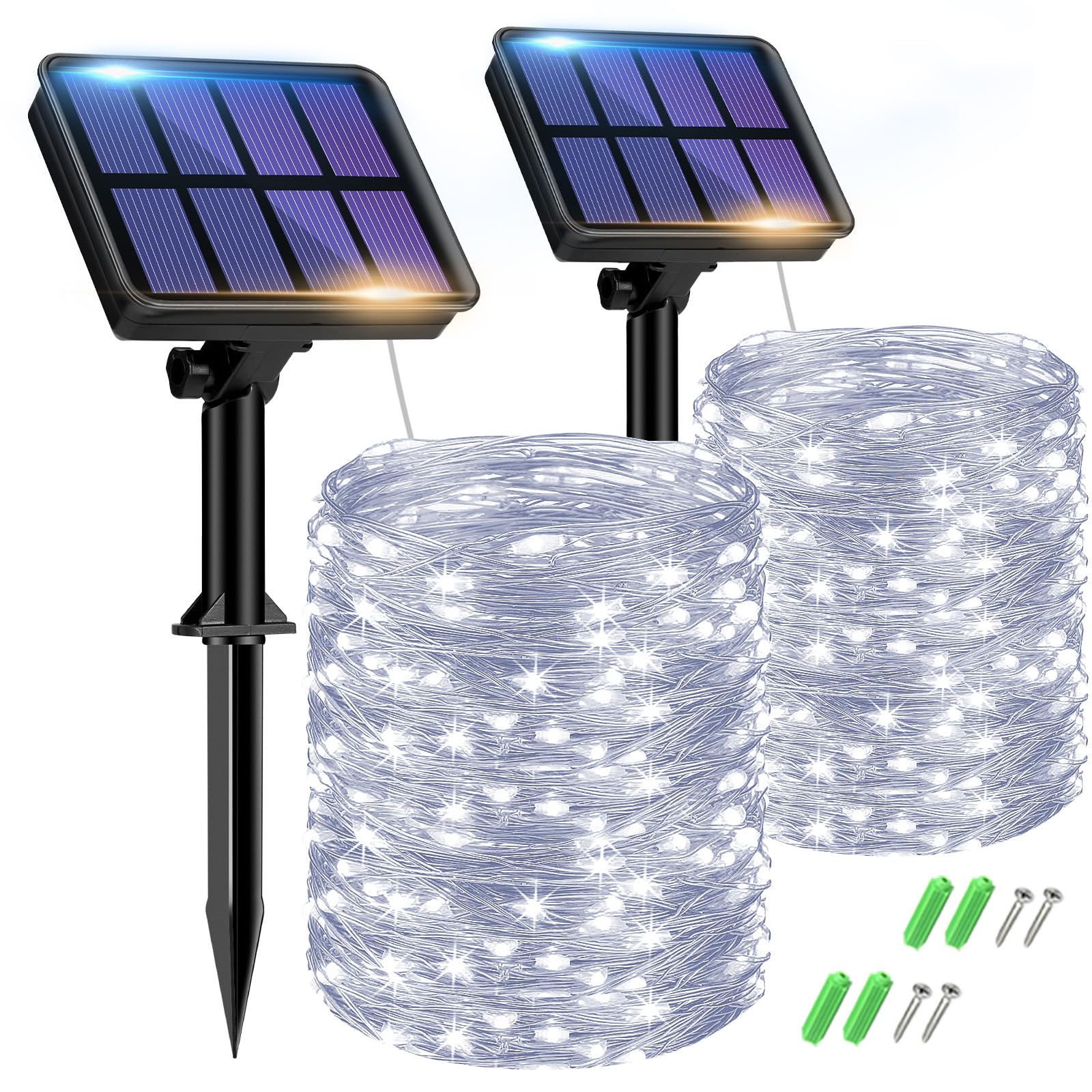 btfarm 2 Pack of Outdoor Solar String Lights, Fully 30M 300 LED, 8 Modes String Lights Decoration for Terrace, Parties, Weddings, Patio, Gardens (Warm White)