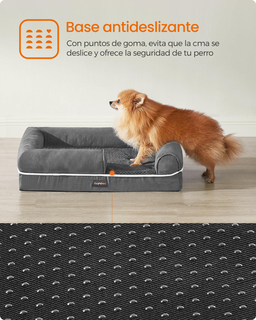 Feandrea Orthopedic Dog Bed, Sofa, Pet Bed, Soft Padding, Raised Edges, Removable and Washable Cover, 122 x 85 x 20 cm, Non-Slip, Osucro Grey PGW078G01
