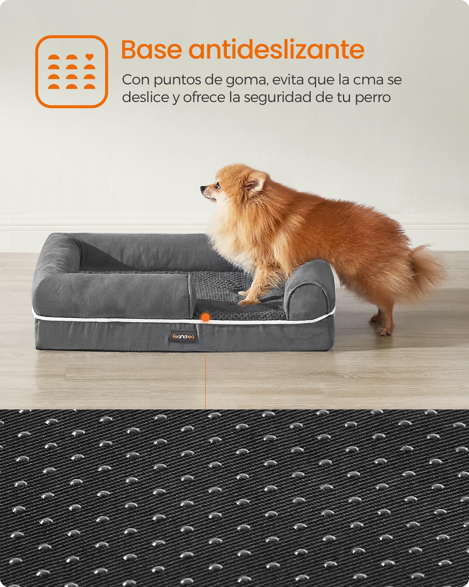 Feandrea Orthopedic Dog Bed, Sofa, Pet Bed, Soft Padding, Raised Edges, Removable and Washable Cover, 122 x 85 x 20 cm, Non-Slip, Osucro Grey PGW078G01