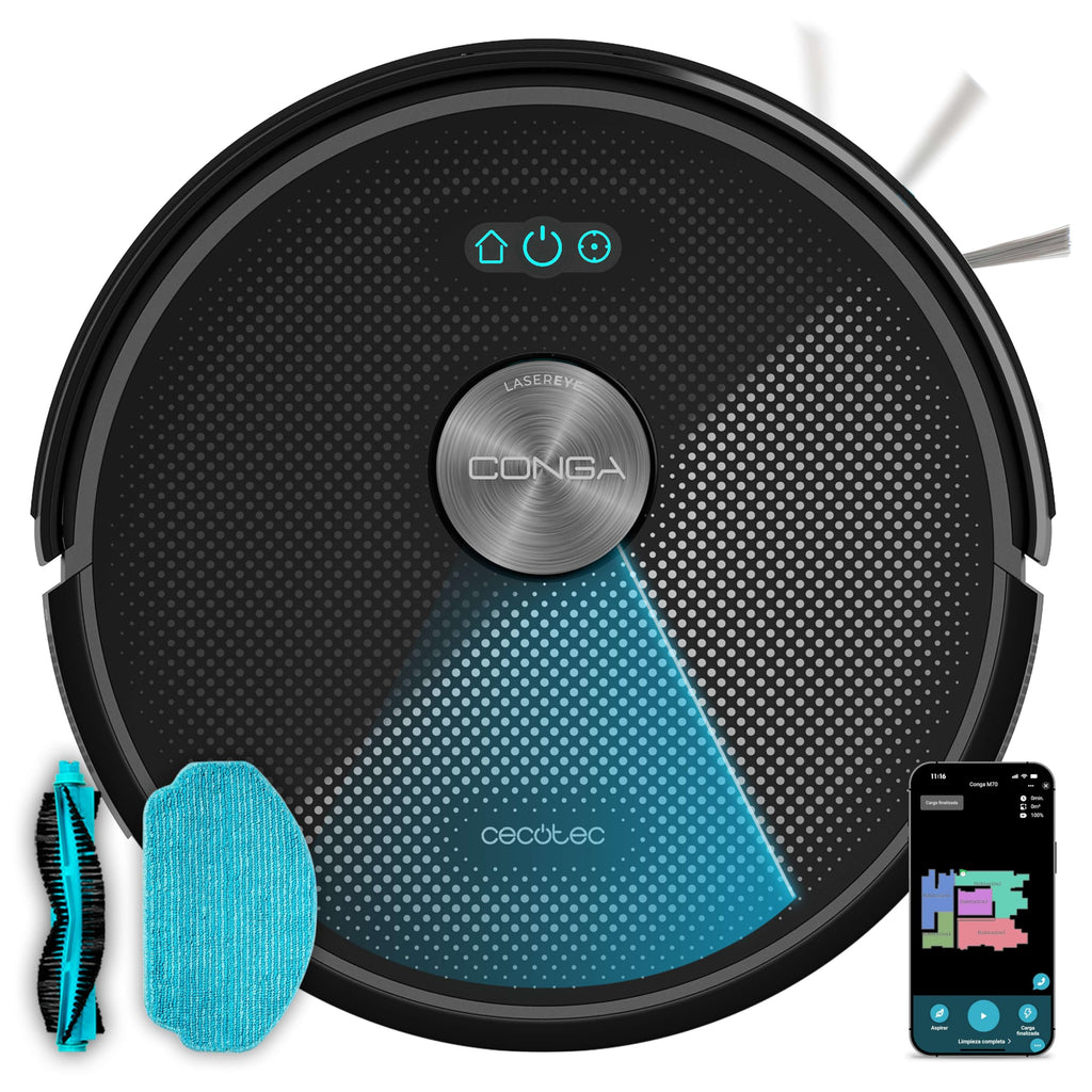 Cecotec Conga M50 Robot Vacuum Cleaner and Floor Scrubber, Laser Navigation, 5000Pa Suction Pressure, 3200 mAh Battery, Multifunction Brush for All Surfaces, Coverage up to 160 m²