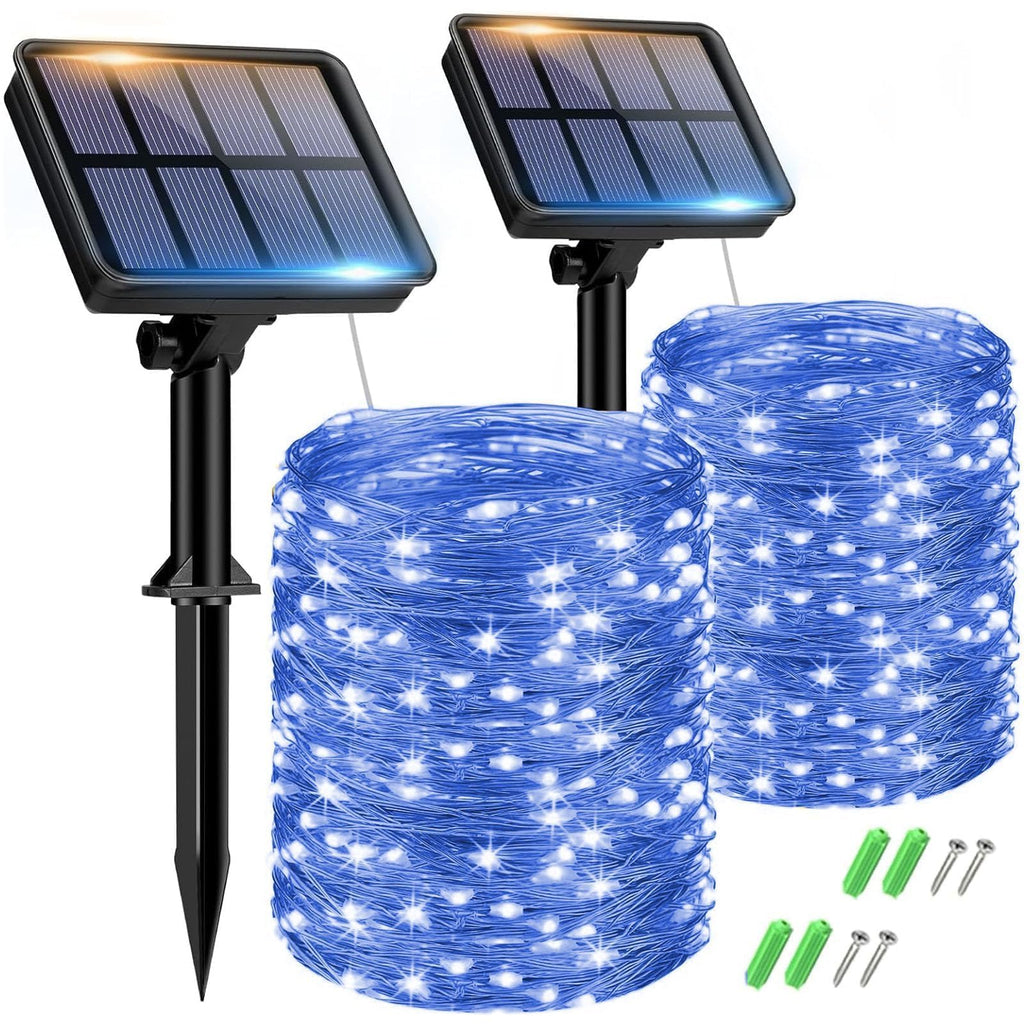 btfarm 2 Pack of Outdoor Solar String Lights, Fully 30M 300 LED, 8 Modes String Lights Decoration for Terrace, Parties, Weddings, Patio, Gardens (Warm White)