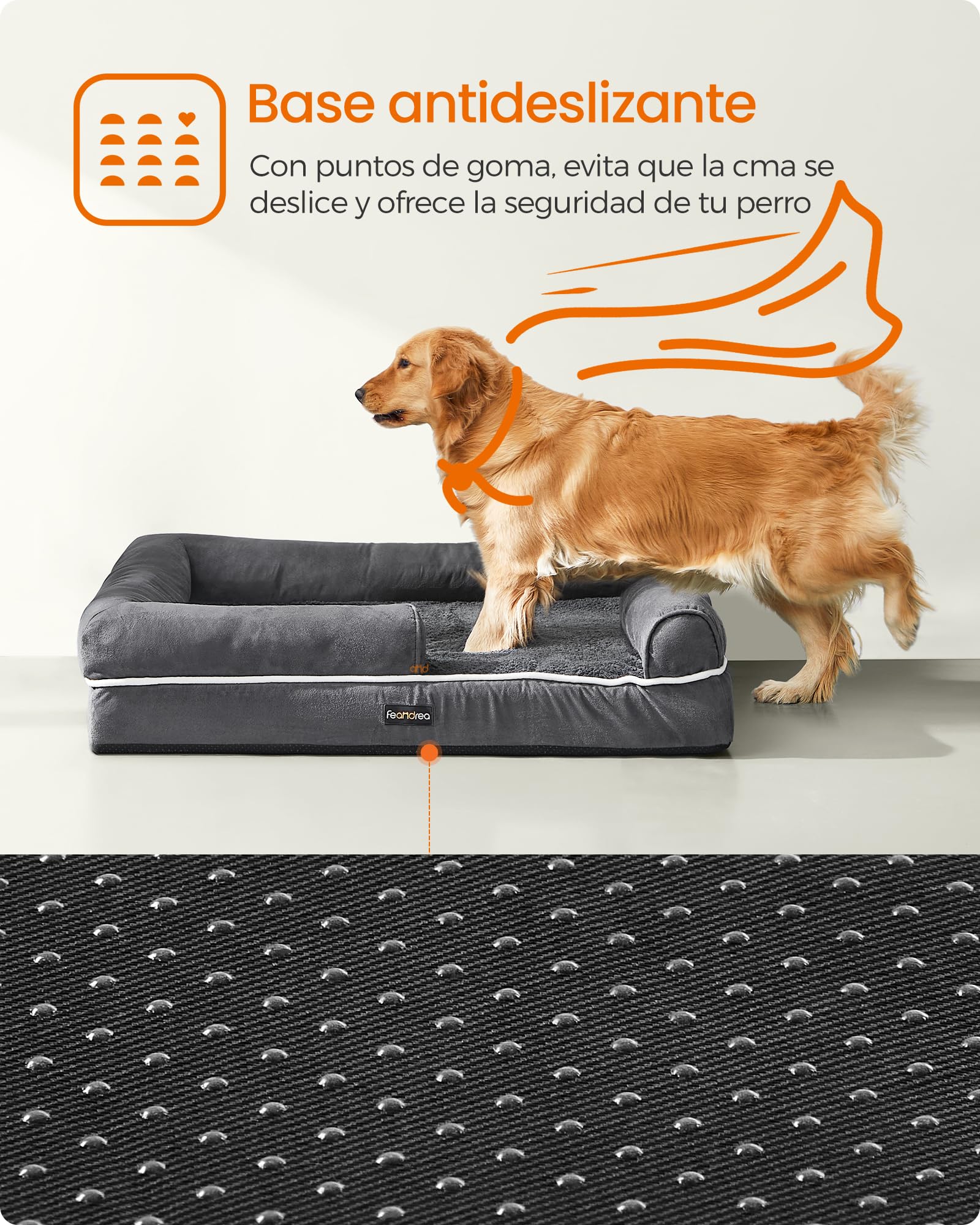 Feandrea Orthopedic Dog Bed, Sofa, Pet Bed, Soft Padding, Raised Edges, Removable and Washable Cover, 122 x 85 x 20 cm, Non-Slip, Osucro Grey PGW078G01