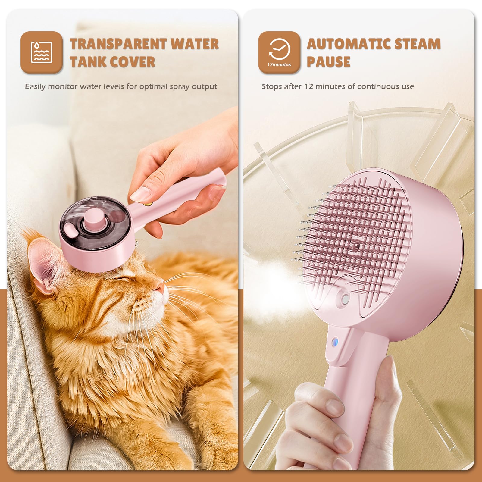 4 in 1 Steam Brush for Cats and Dogs - Self Cleaning with Water Reservoir - Pet Grooming and Massage