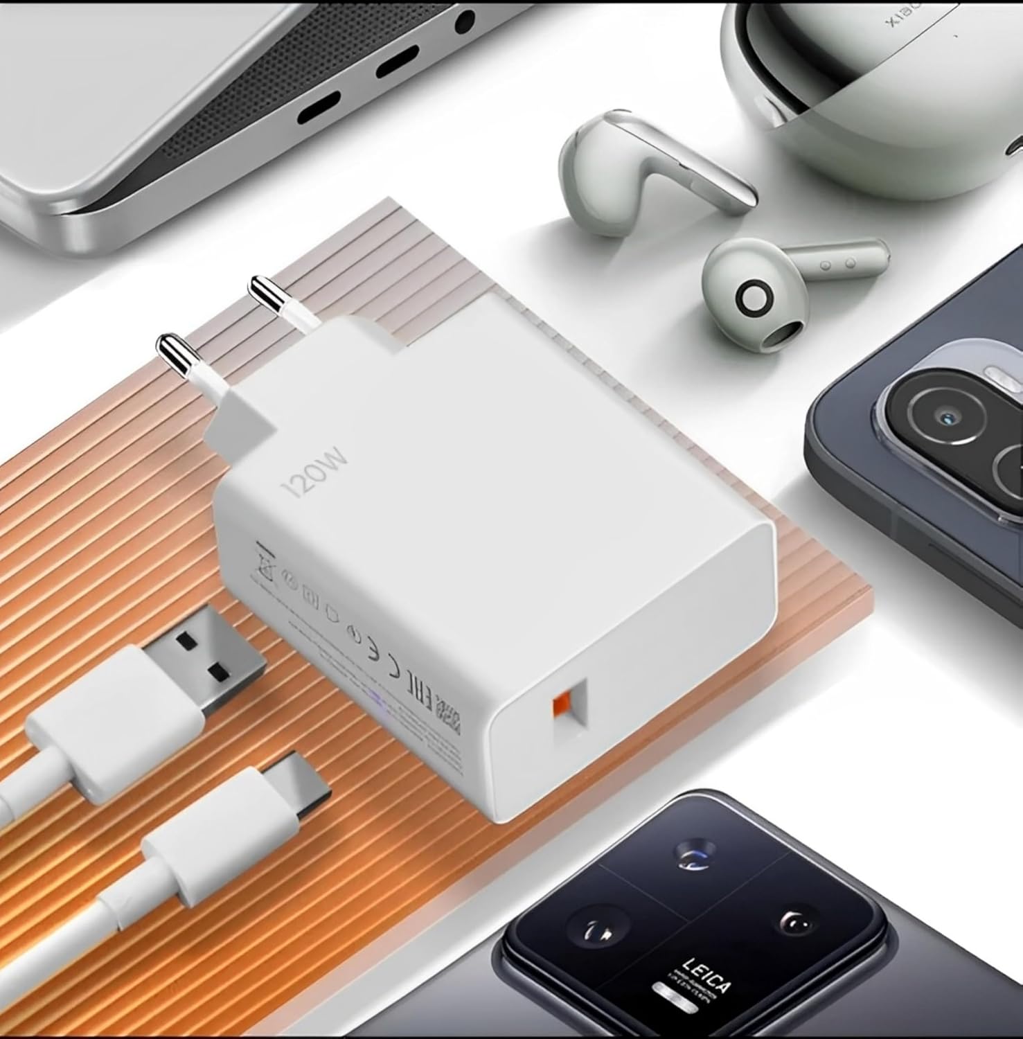 Quick Charge Charger 120 W USB-C Cable 1 Meter, 6 A, Ultra Fast Charging QC 3.0, Compatible, for Xiaomi, Redmin Note, Poco.