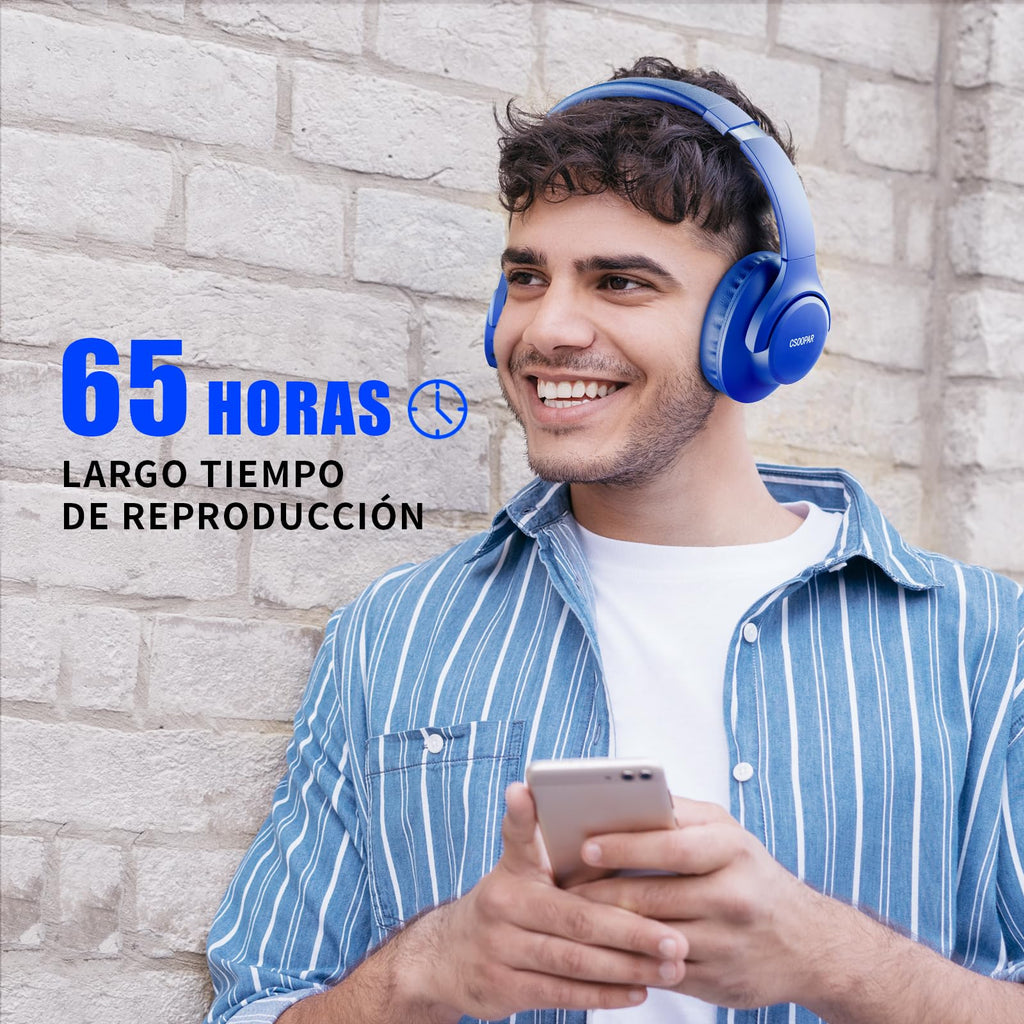 KVIDIO Wireless On-Ear Headphones, 55 Hours Playtime Bluetooth Headphones, Foldable Lightweight Headphones with Microphone, Deep Bass (Black)