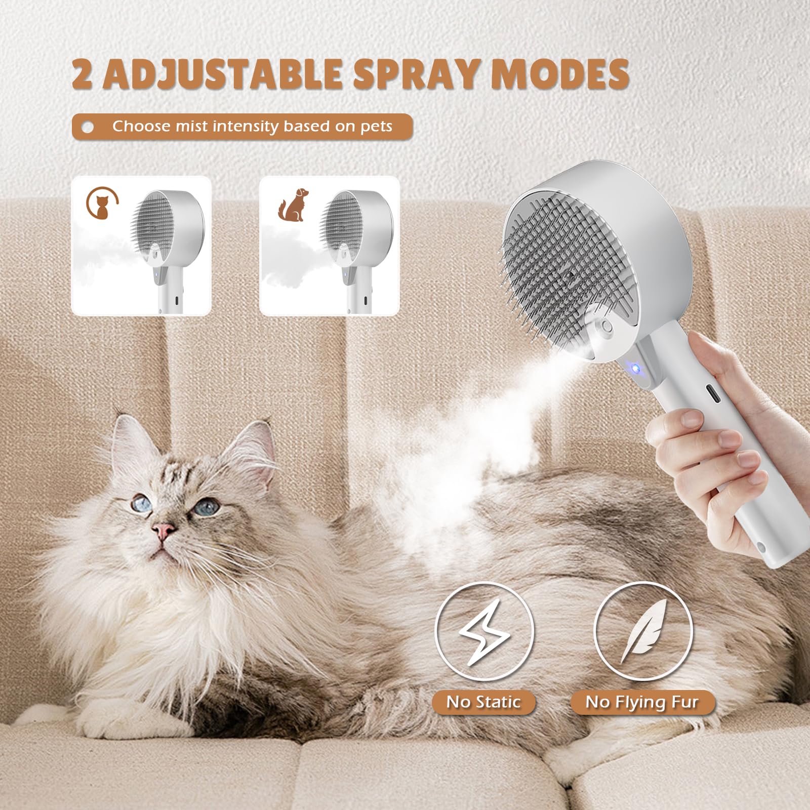 4 in 1 Steam Brush for Cats and Dogs - Self Cleaning with Water Reservoir - Pet Grooming and Massage