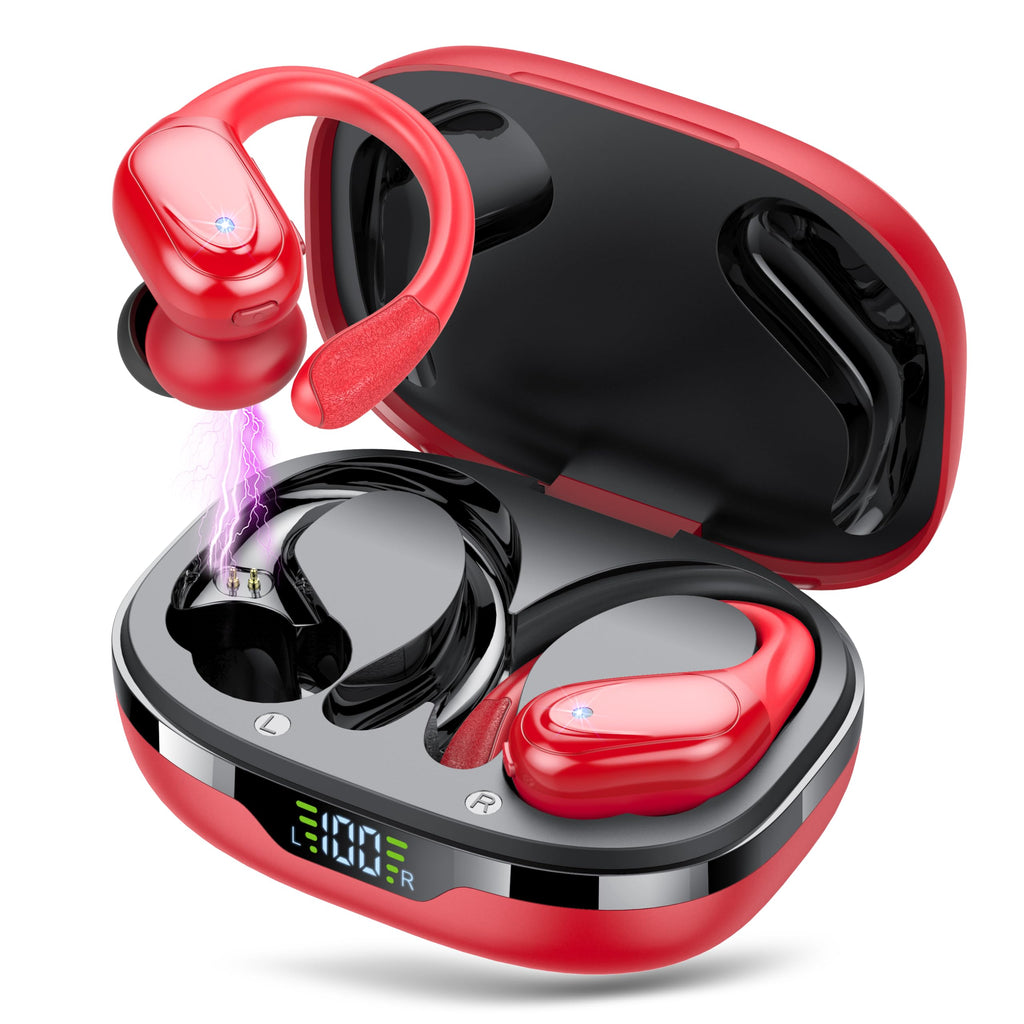 Wireless Headphones, Bluetooth 5.3 Sports Headphones with Ear Hooks, 60H Playback, LED Display, ENC HD Call, Deep Low, Comfortable Fit, IPX7 Waterproof (Black)