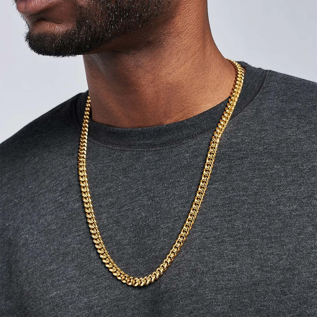 Bestyle Cuban Chain Necklace 5 mm/7 mm/9 mm/12 mm Width Necklace Cuban Miami Chain Length 45-76 cm Necklace Stainless Steel Cuban Chain Silver/Gold/Black Hip Hop Rock Punk Chain