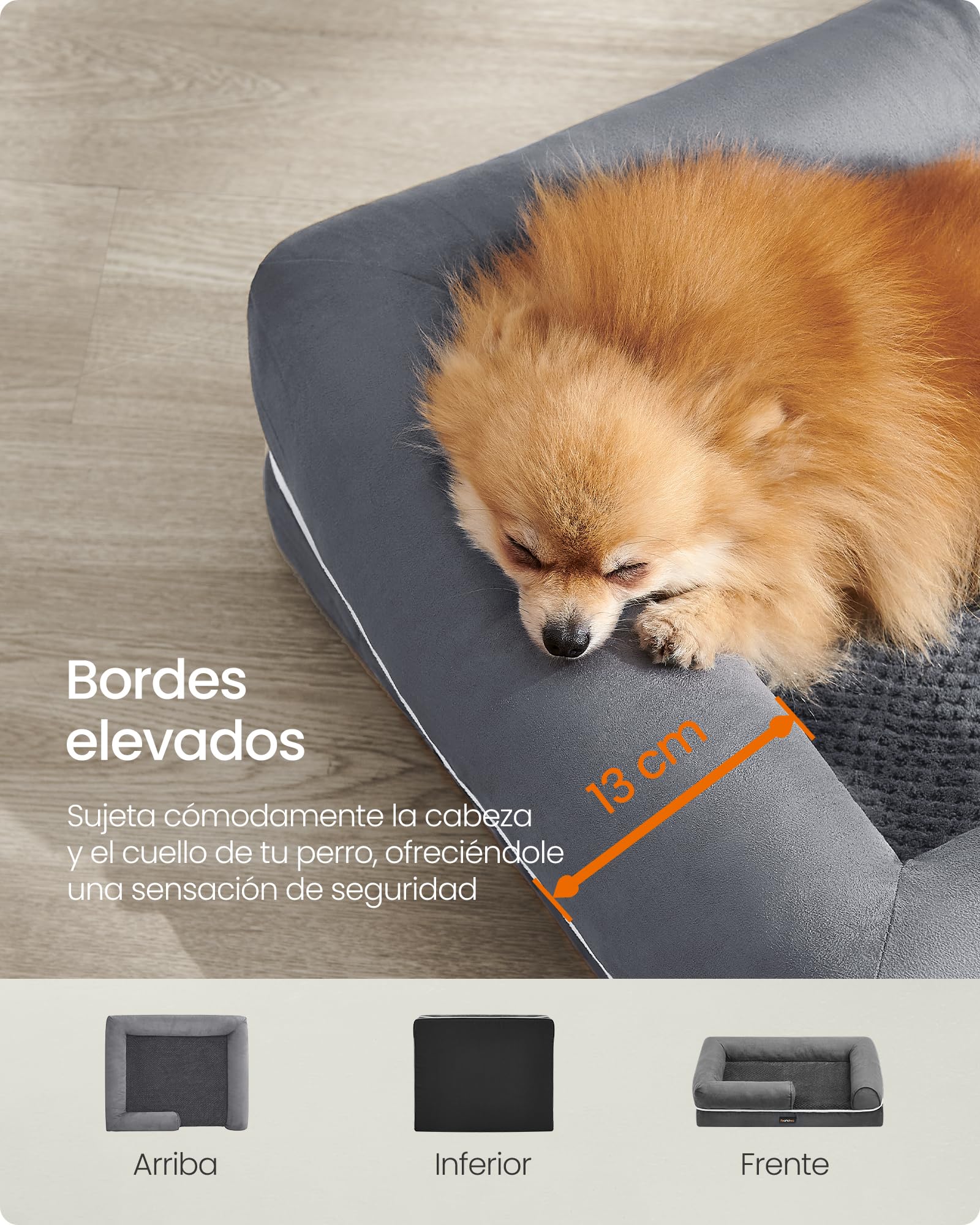 Feandrea Orthopedic Dog Bed, Sofa, Pet Bed, Soft Padding, Raised Edges, Removable and Washable Cover, 122 x 85 x 20 cm, Non-Slip, Osucro Grey PGW078G01