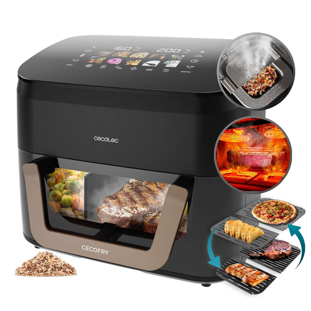 Cecotec Air Fryer 8L with Double Grill, Air Fryer, Cecofry&Grill Duoheat 8000. 2200W, Perfect Golden and Grill Flavor in Meat, Temperature between 80-200°C, 8 Menus and Window