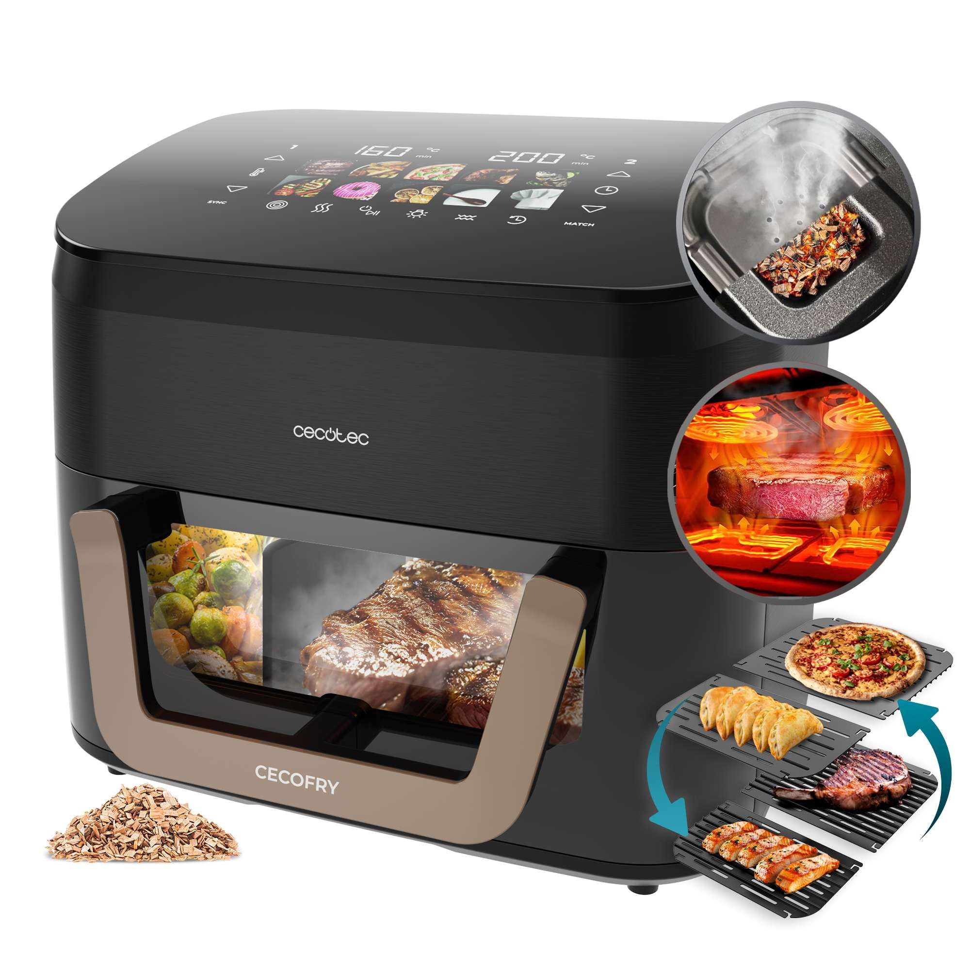 Cecotec Air Fryer 8L with Double Grill, Air Fryer, Cecofry&Grill Duoheat 8000. 2200W, Perfect Golden and Grill Flavor in Meat, Temperature between 80-200°C, 8 Menus and Window