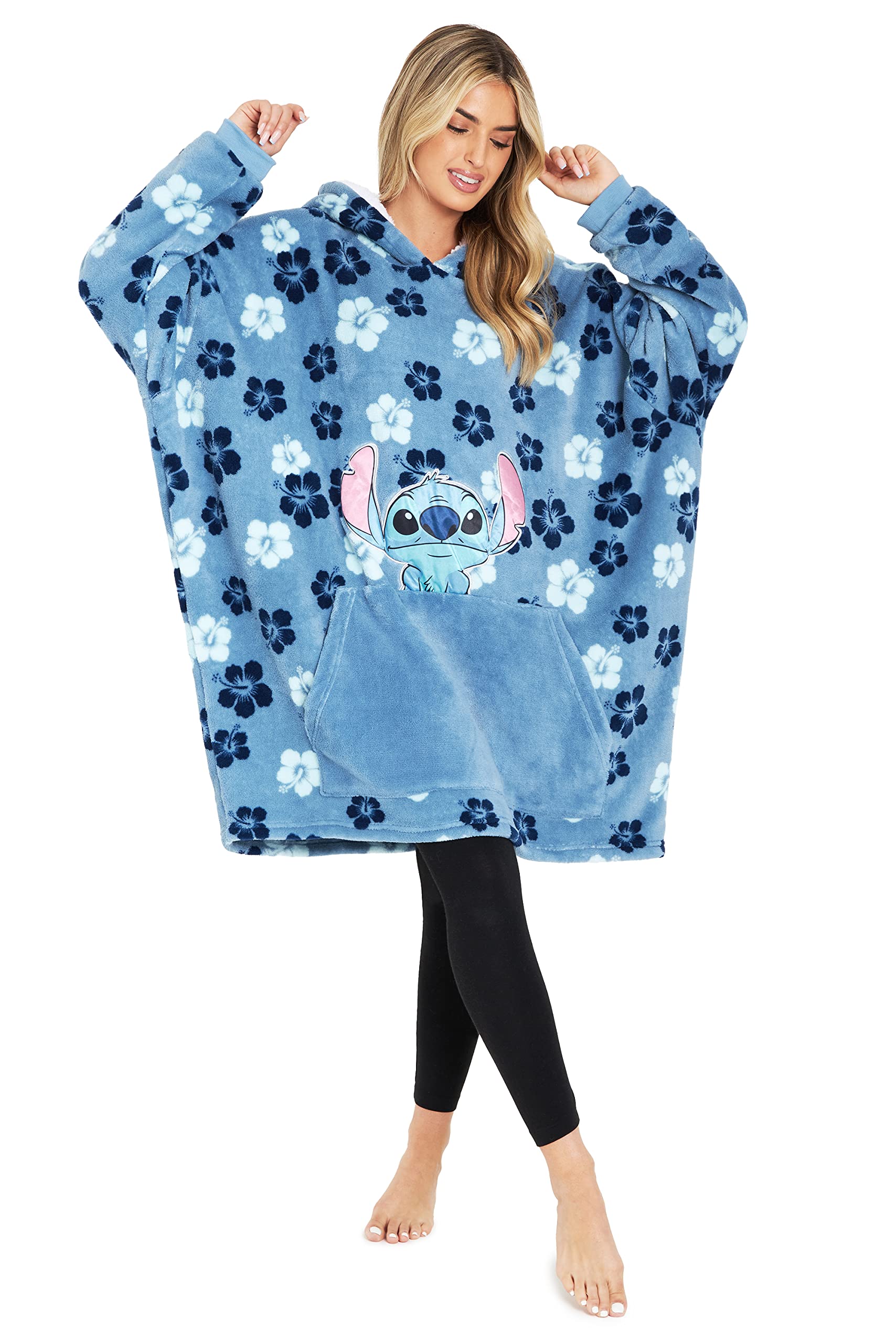 Disney Stitch Sudadera Mujer - Sudadera Manta con Capucha de Forro Polar, Talla Única, Oversize - Regalos para Mujer