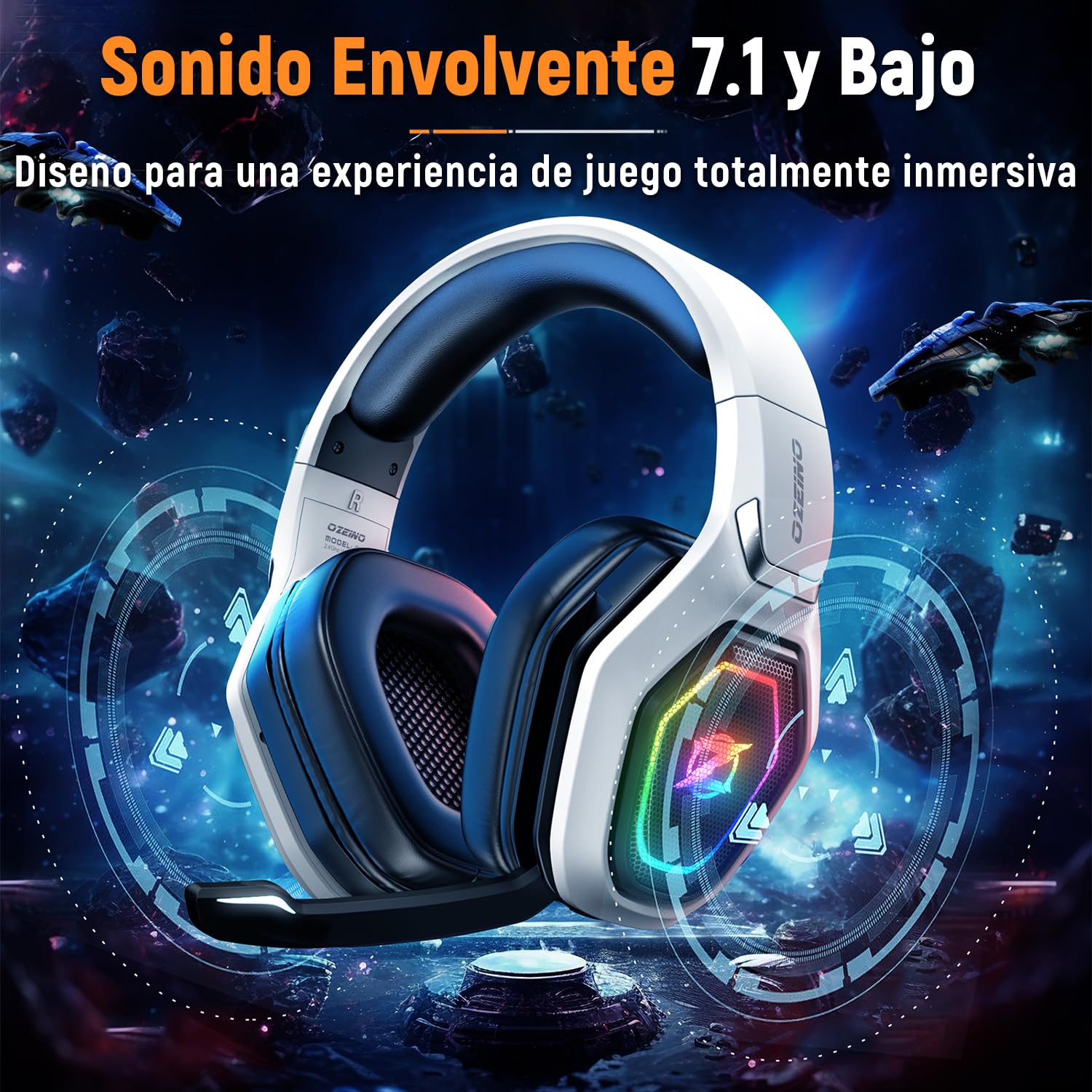 Ozeino Wireless Gaming Headset for PC/Ps5/Ps4, 2.4GHz Wireless+Bluetooth Wireless Gaming Headphones, Low Latency Lossless Sound Quality, 30Hr+ Duration
