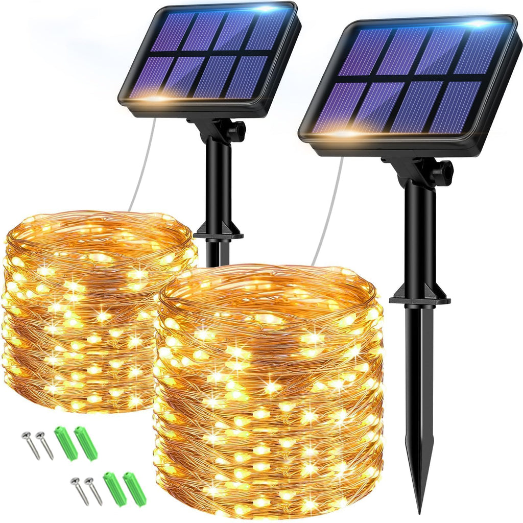 btfarm 2 Pack of Outdoor Solar String Lights, Fully 30M 300 LED, 8 Modes String Lights Decoration for Terrace, Parties, Weddings, Patio, Gardens (Warm White)