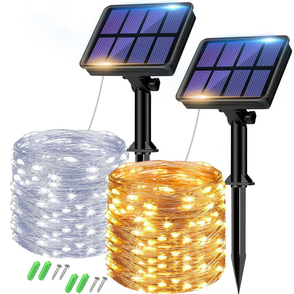 btfarm 2 Pack of Outdoor Solar String Lights, Fully 30M 300 LED, 8 Modes String Lights Decoration for Terrace, Parties, Weddings, Patio, Gardens (Warm White)