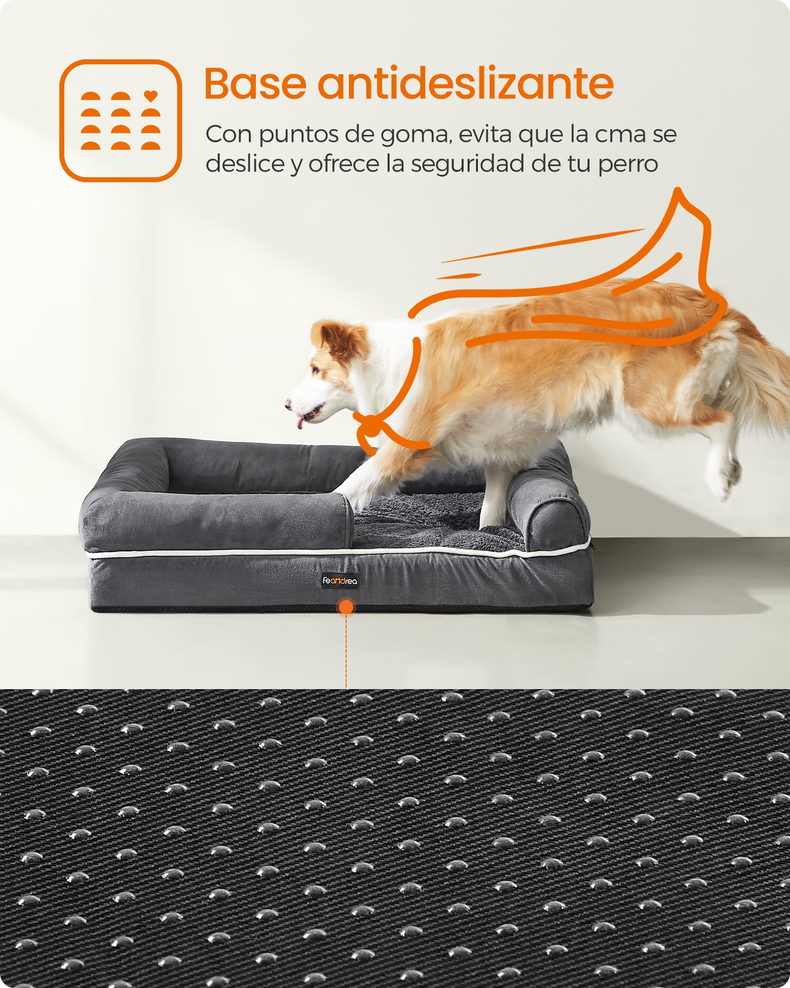 Feandrea Orthopedic Dog Bed, Sofa, Pet Bed, Soft Padding, Raised Edges, Removable and Washable Cover, 122 x 85 x 20 cm, Non-Slip, Osucro Grey PGW078G01