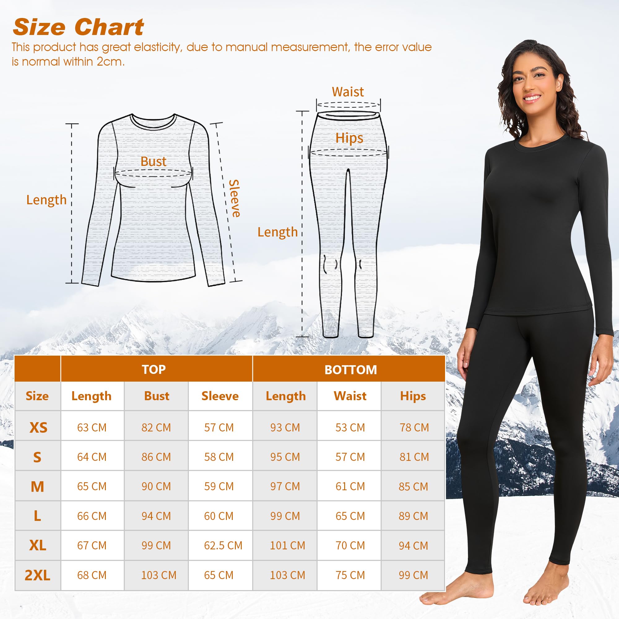 Thermal Shirt Women Winter Set Thermal Long Sleeve Clothes for Extreme Cold T-shirts Tights Pants Leggings Thermal Clothing Snow Black White