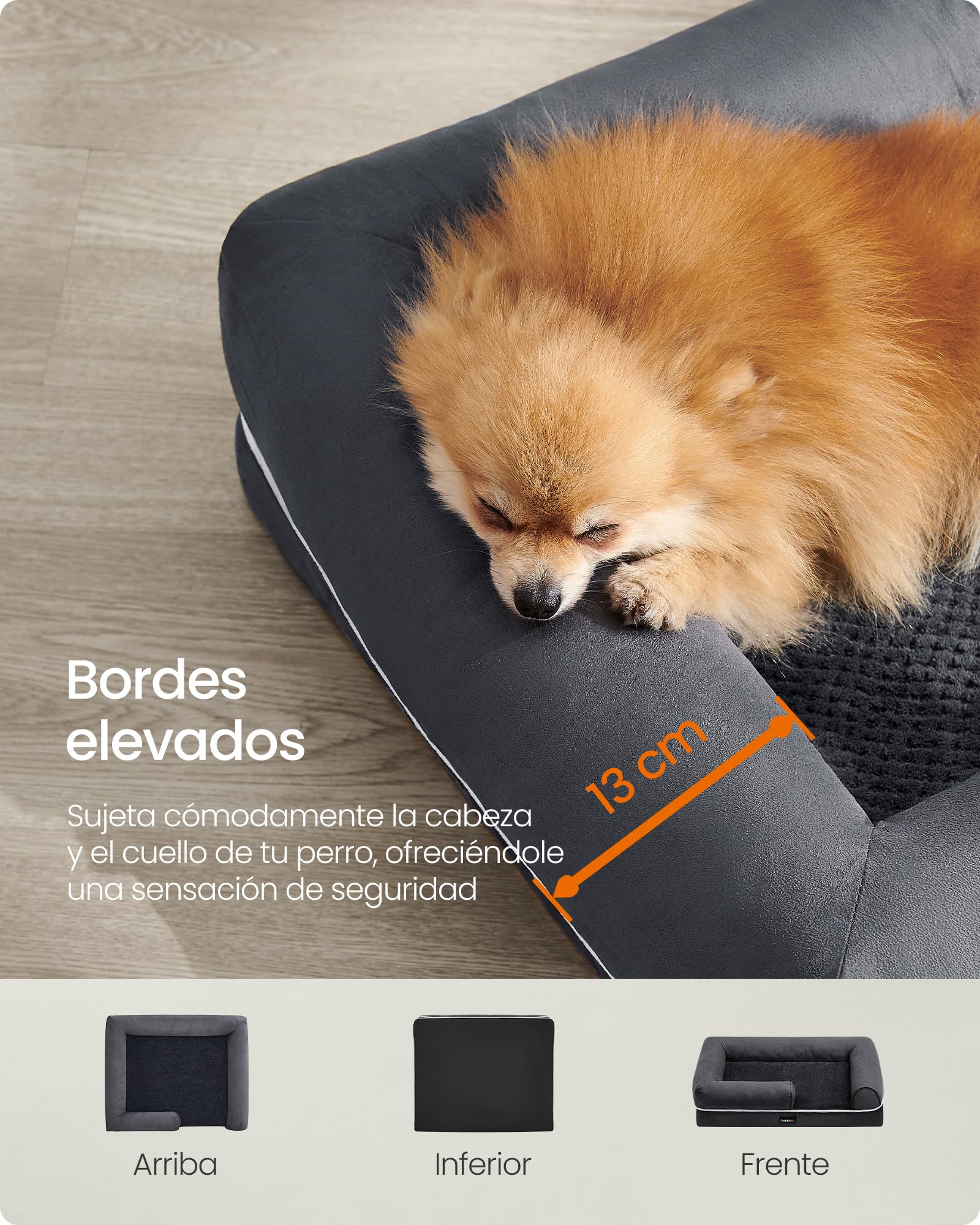 Feandrea Orthopedic Dog Bed, Sofa, Pet Bed, Soft Padding, Raised Edges, Removable and Washable Cover, 122 x 85 x 20 cm, Non-Slip, Osucro Grey PGW078G01