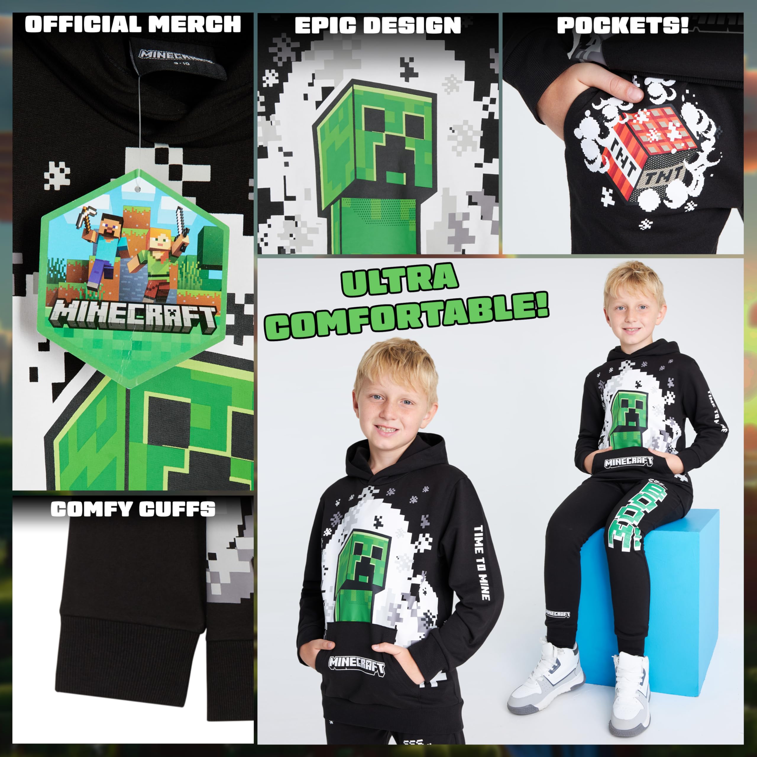 Minecraft Boys Tracksuit Set - Hoodie and Pants Boys
