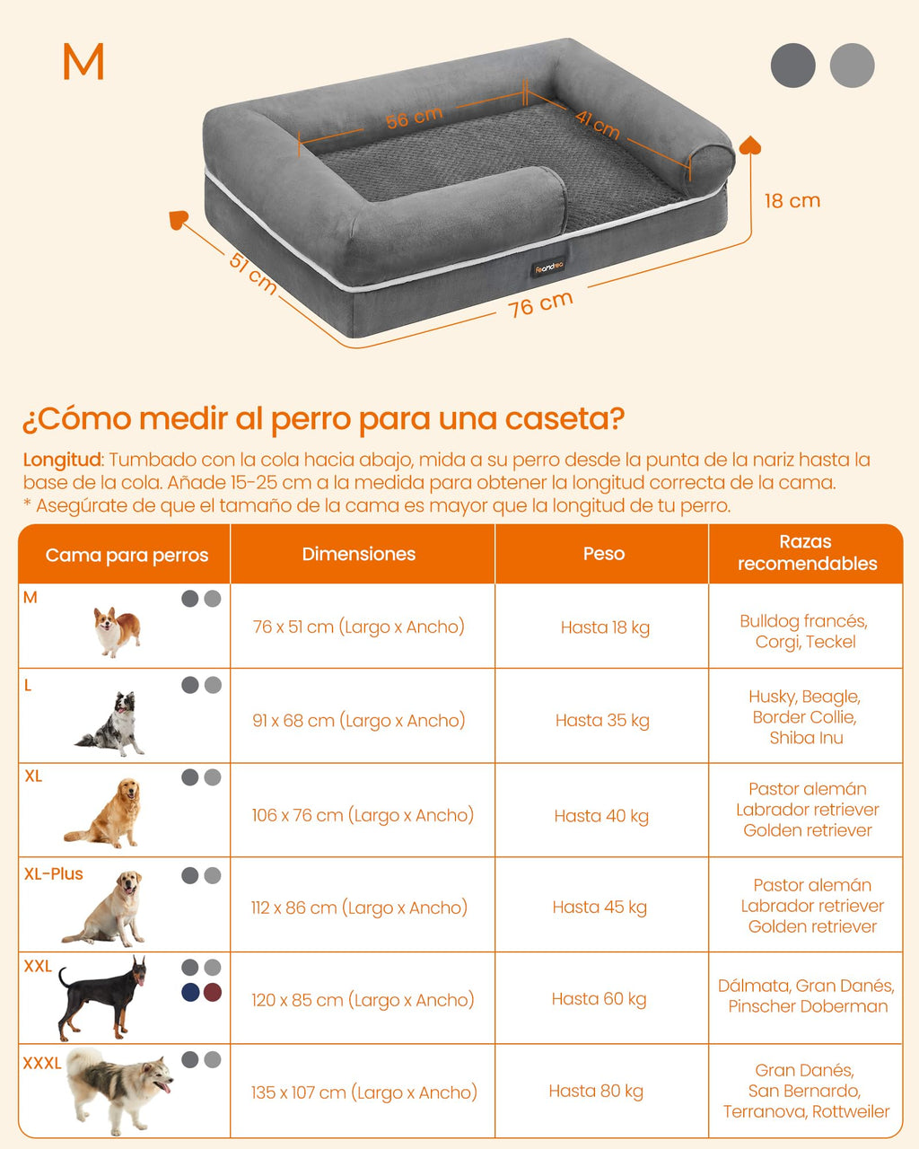 Feandrea Orthopedic Dog Bed, Sofa, Pet Bed, Soft Padding, Raised Edges, Removable and Washable Cover, 122 x 85 x 20 cm, Non-Slip, Osucro Grey PGW078G01