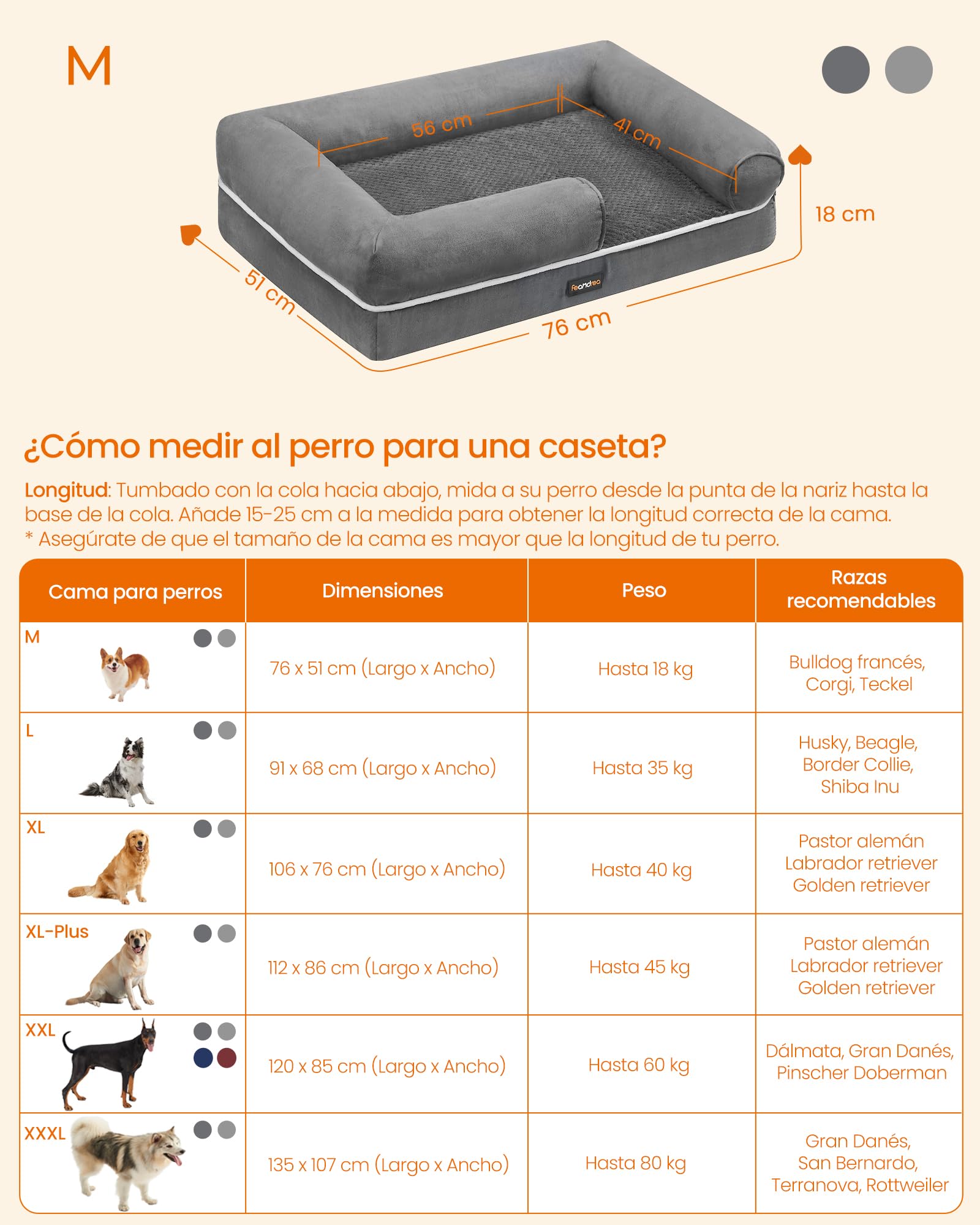 Feandrea Orthopedic Dog Bed, Sofa, Pet Bed, Soft Padding, Raised Edges, Removable and Washable Cover, 122 x 85 x 20 cm, Non-Slip, Osucro Grey PGW078G01