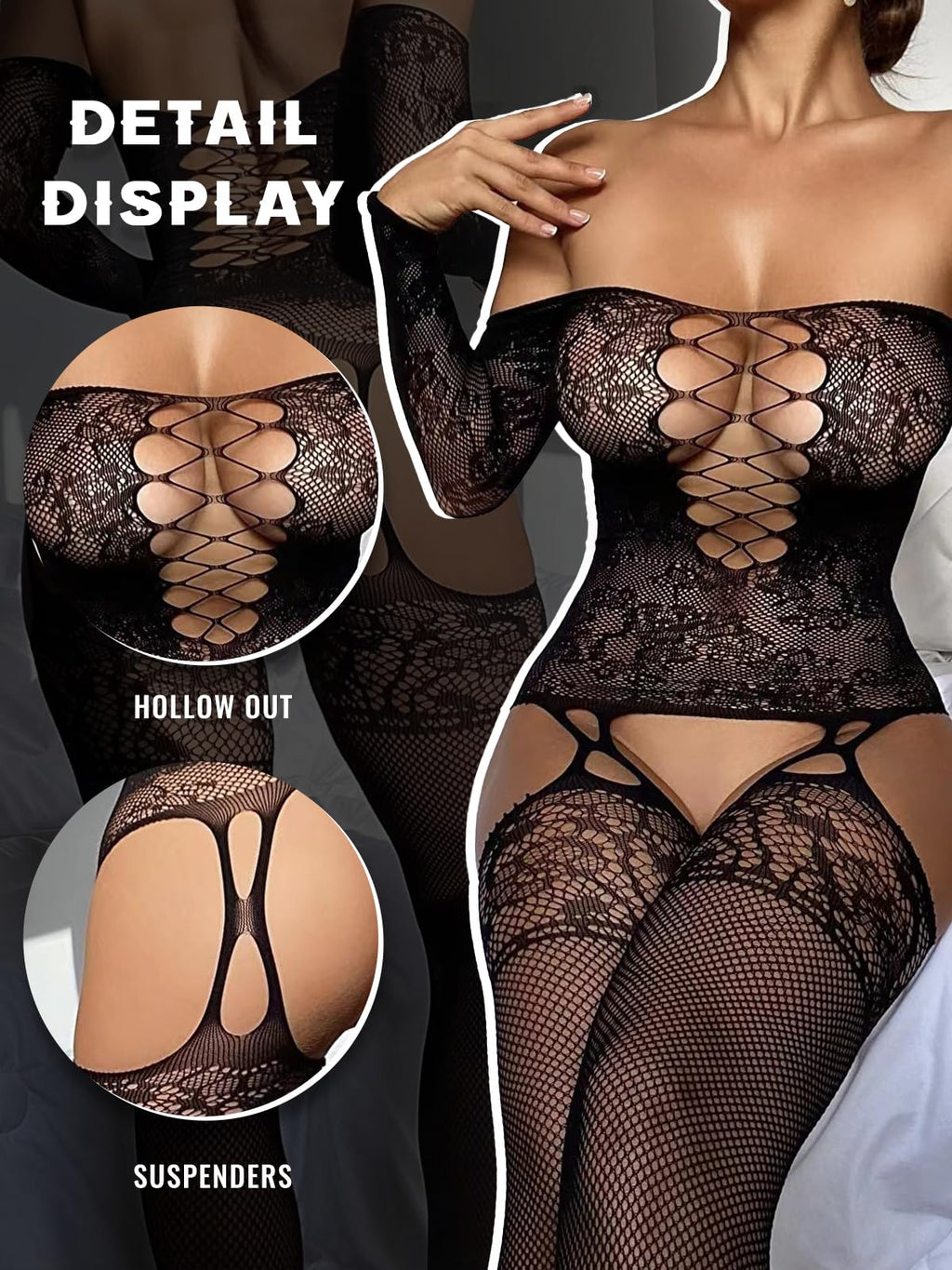 Buitifo mesh bodysuit woman plus size crotchless sexy sleepwear soft lingerie women