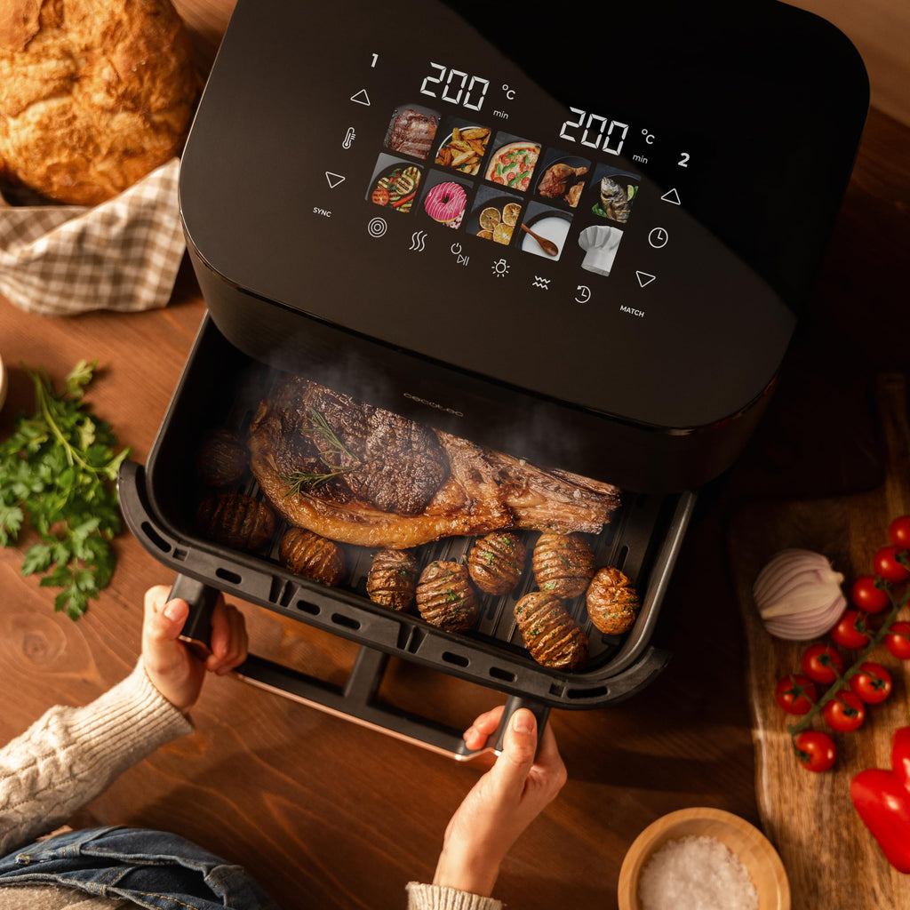 Cecotec Air Fryer 8L with Double Grill, Air Fryer, Cecofry&Grill Duoheat 8000. 2200W, Perfect Golden and Grill Flavor in Meat, Temperature between 80-200°C, 8 Menus and Window