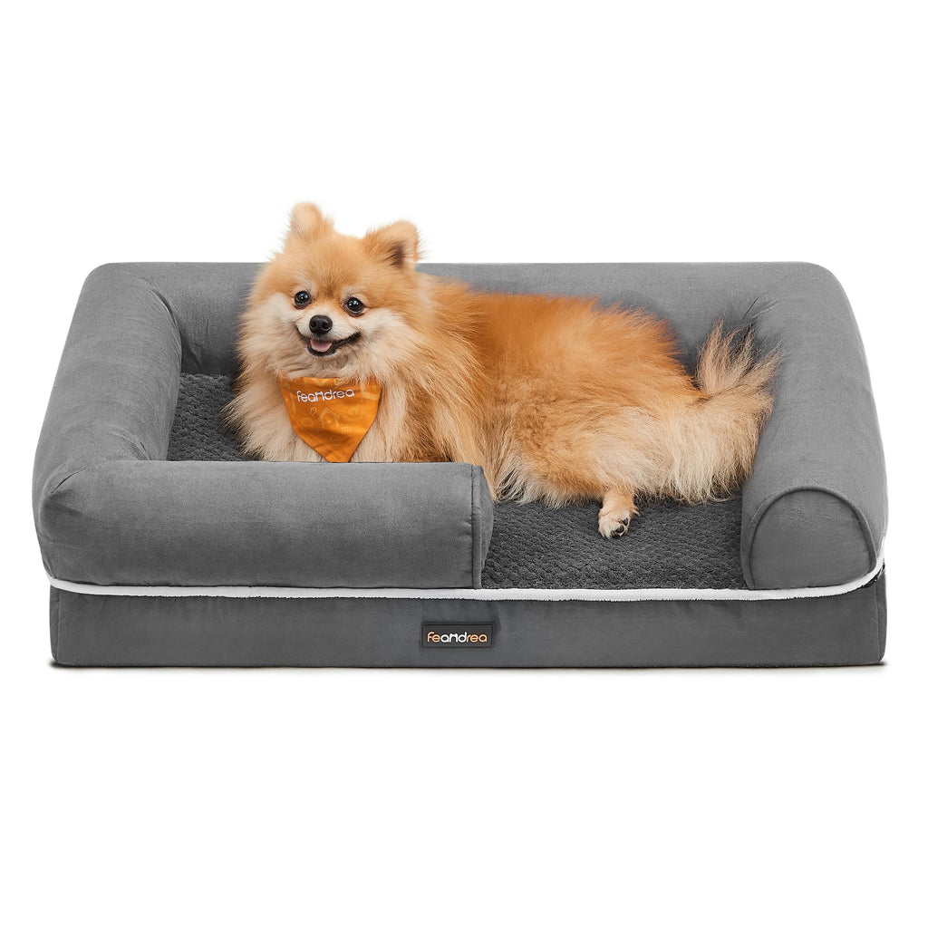 Feandrea Orthopedic Dog Bed, Sofa, Pet Bed, Soft Padding, Raised Edges, Removable and Washable Cover, 122 x 85 x 20 cm, Non-Slip, Osucro Grey PGW078G01