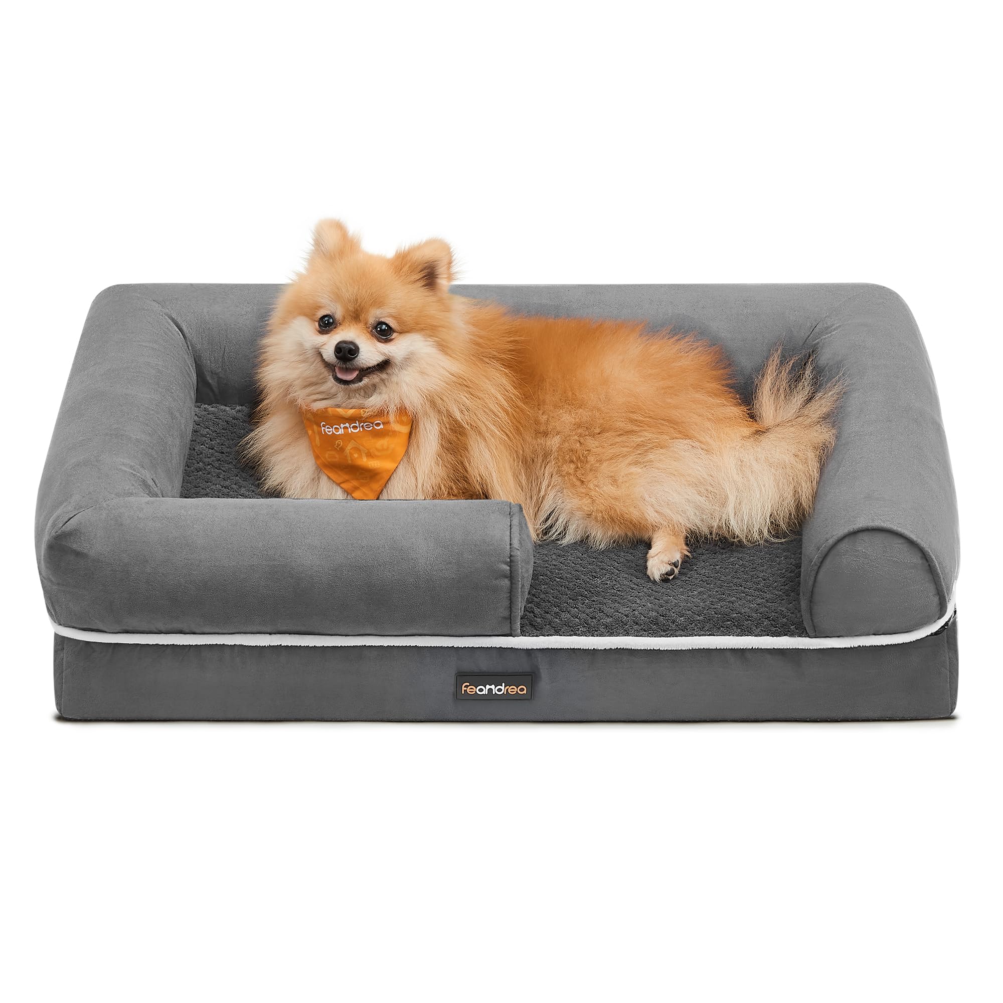 Feandrea Orthopedic Dog Bed, Sofa, Pet Bed, Soft Padding, Raised Edges, Removable and Washable Cover, 122 x 85 x 20 cm, Non-Slip, Osucro Grey PGW078G01