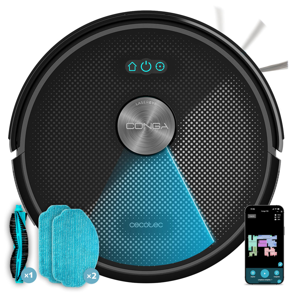 Cecotec Conga M50 Robot Vacuum Cleaner and Floor Scrubber, Laser Navigation, 5000Pa Suction Pressure, 3200 mAh Battery, Multifunction Brush for All Surfaces, Coverage up to 160 m²