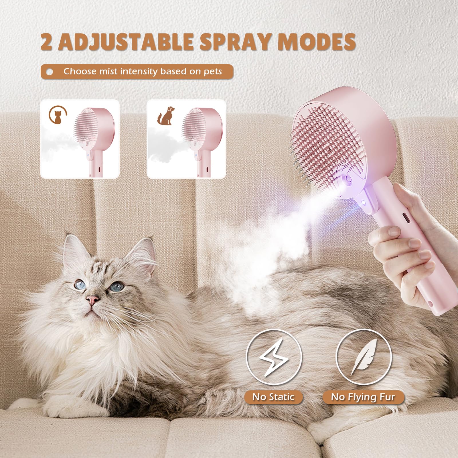 4 in 1 Steam Brush for Cats and Dogs - Self Cleaning with Water Reservoir - Pet Grooming and Massage