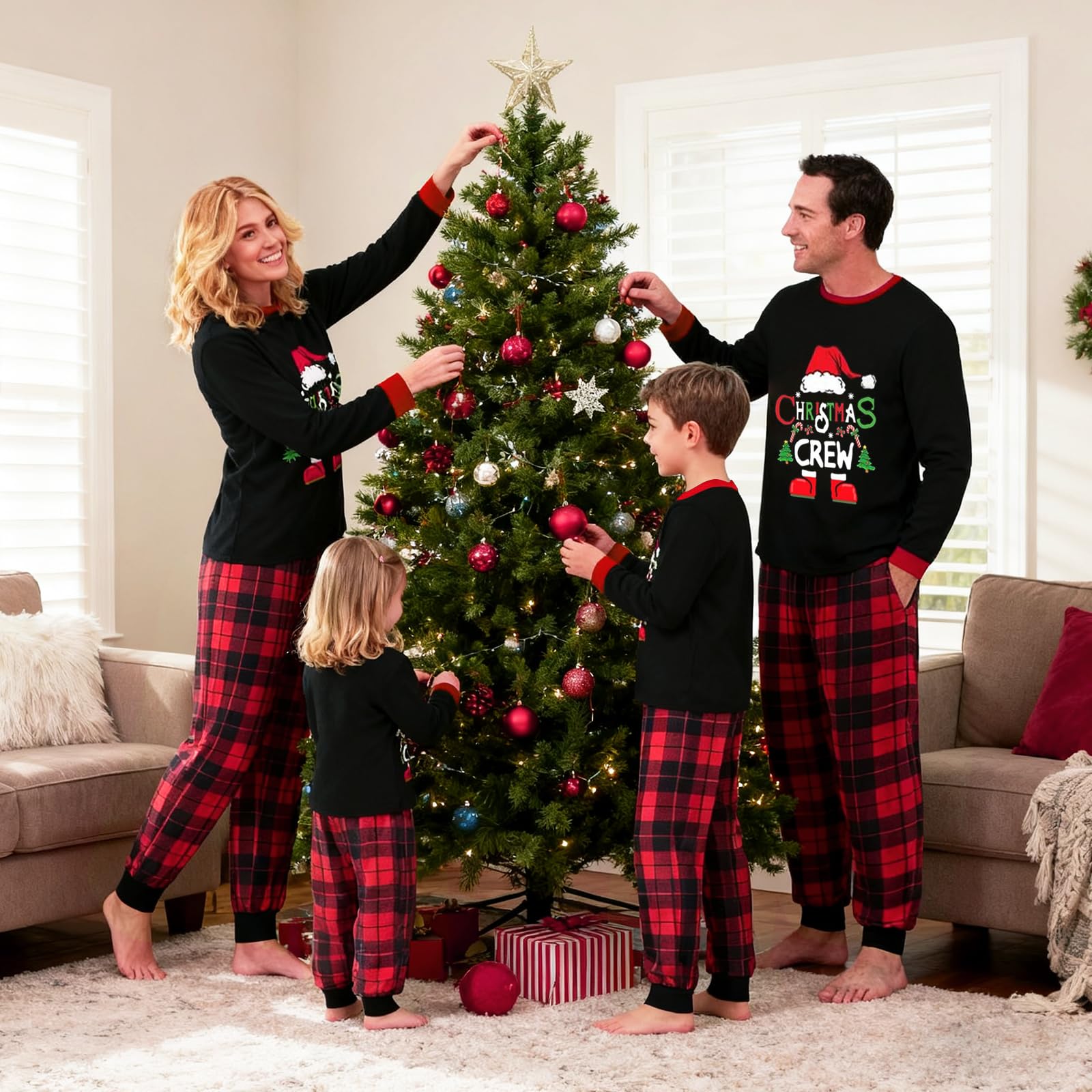 Christmas Family Pajamas, Christmas Family Pajamas Set, Long Sleepwear, Sleeping Sleeves, Cute Elk Print, Suitable for Women, Men, Kids and Baby, Red