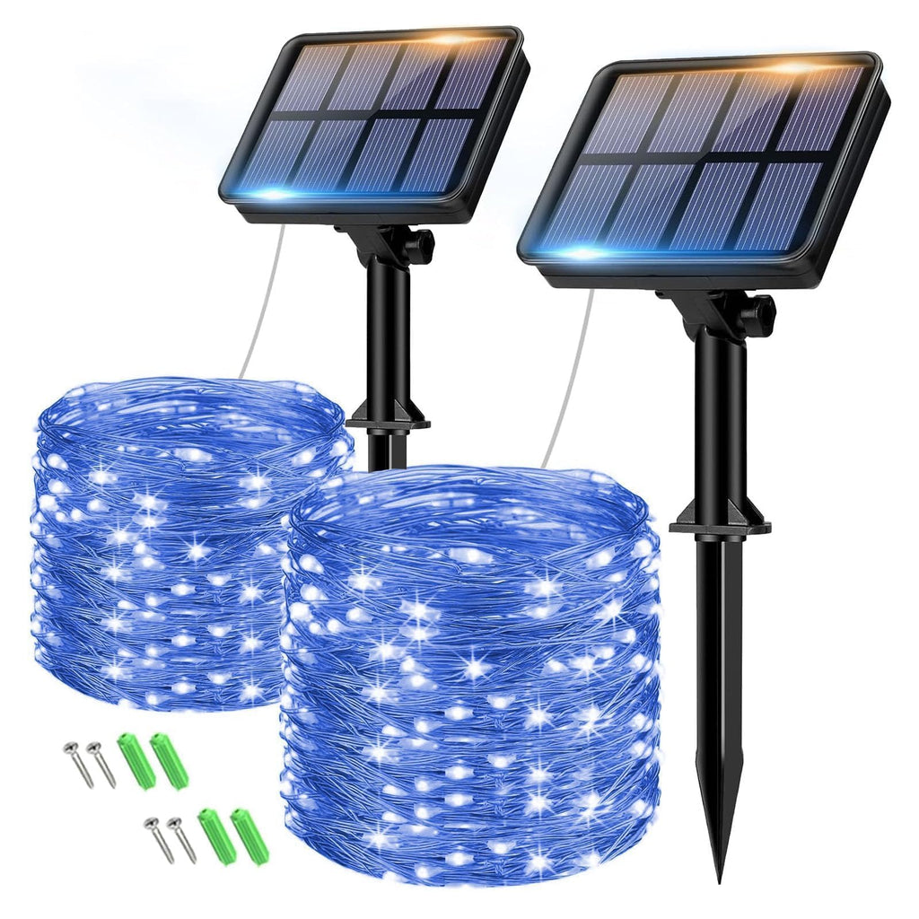 btfarm 2 Pack of Outdoor Solar String Lights, Fully 30M 300 LED, 8 Modes String Lights Decoration for Terrace, Parties, Weddings, Patio, Gardens (Warm White)