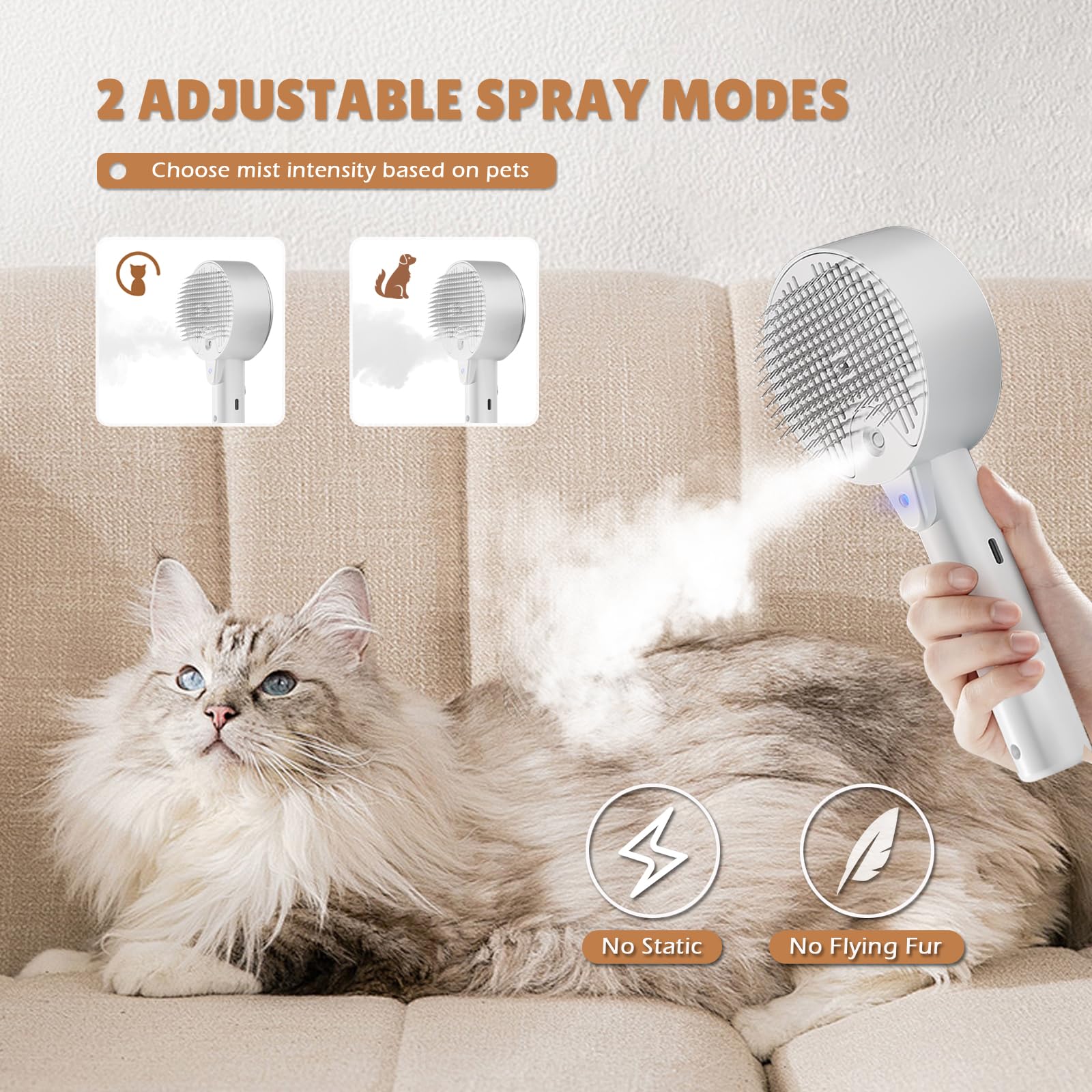 4 in 1 Steam Brush for Cats and Dogs - Self Cleaning with Water Reservoir - Pet Grooming and Massage