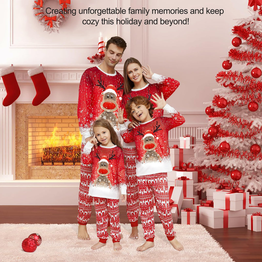Christmas Family Pajamas, Christmas Family Pajamas Set, Long Sleepwear, Sleeping Sleeves, Cute Elk Print, Suitable for Women, Men, Kids and Baby, Red